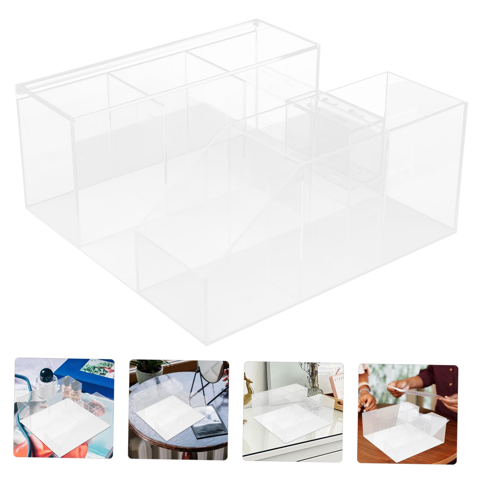 Acrylic Makeup Organizer Box - Desktop Storage Holder for Tweezers, Makeup Brushes & Eyelash Extension Tools | Beauty Toolbox & Display Stand for Salon, Home Vanity & Professional Makeup Artists