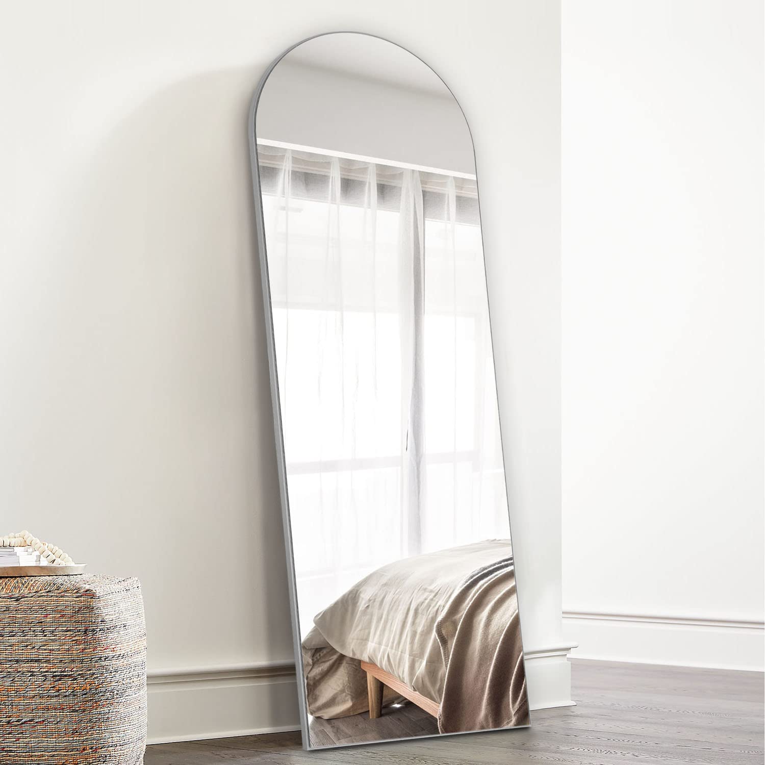 NeuType Arched Full Length Mirror - 59''x20'' Wood Frame Floor Mirror for Bedroom, Living Room & Entryway - Modern & Contemporary Wall-Mounted or Freestanding Mirror with Arched Top - Perfect for Home Decor, Dressing Room & Vanity Area