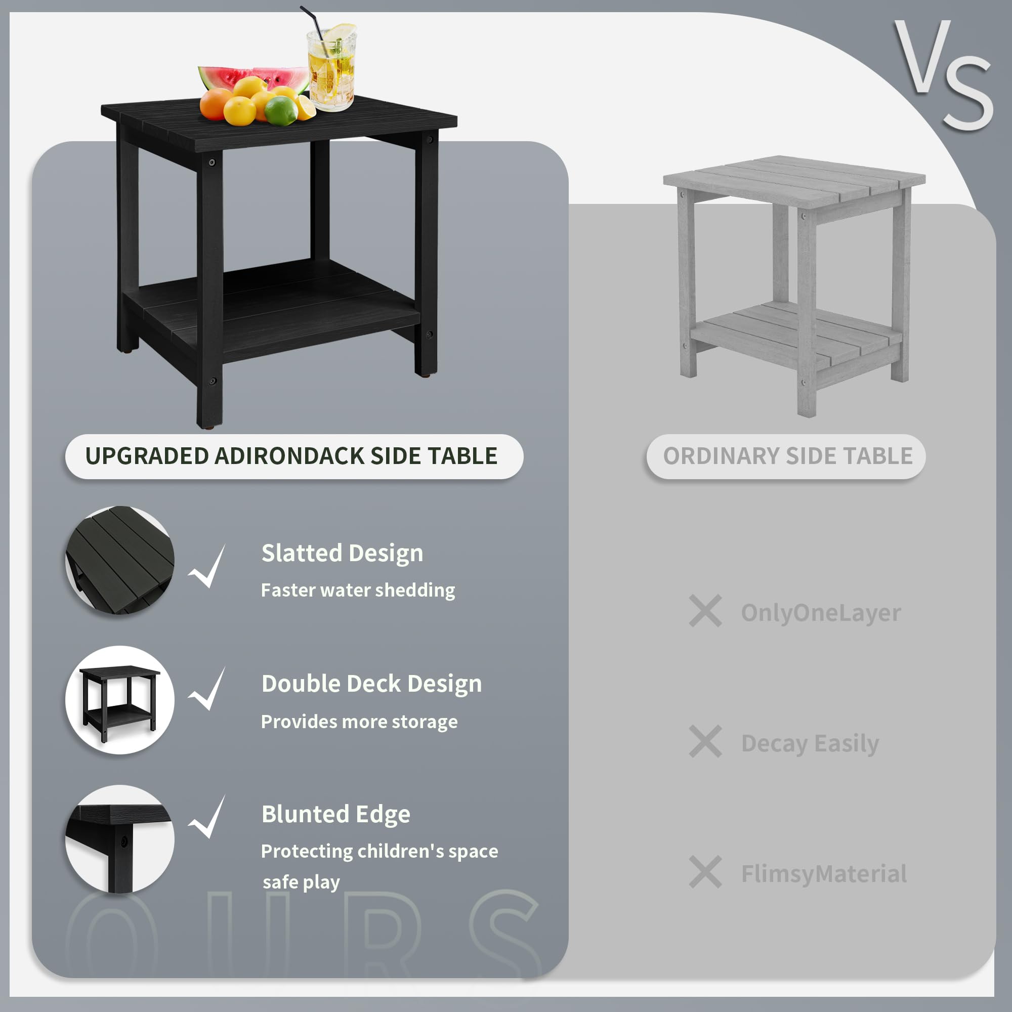 Weather-Resistant Black Outdoor Side Table - Square Patio End Table for Backyard, Pool & Indoor Use - Durable Wood Companion Furniture for Relaxing Outdoors