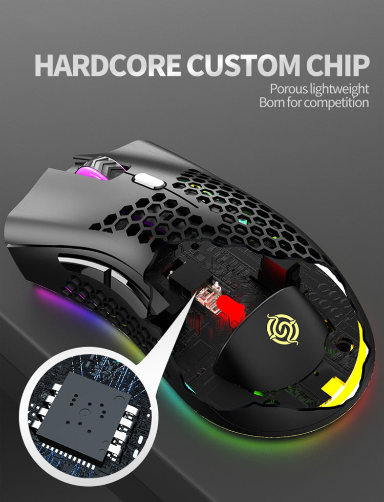 Professional Wireless Silent Mouse - 7 Button Backlit Ergonomic Gaming Mouse with Honeycomb Design (BM600) for PC, Laptop, Office & Gaming Use