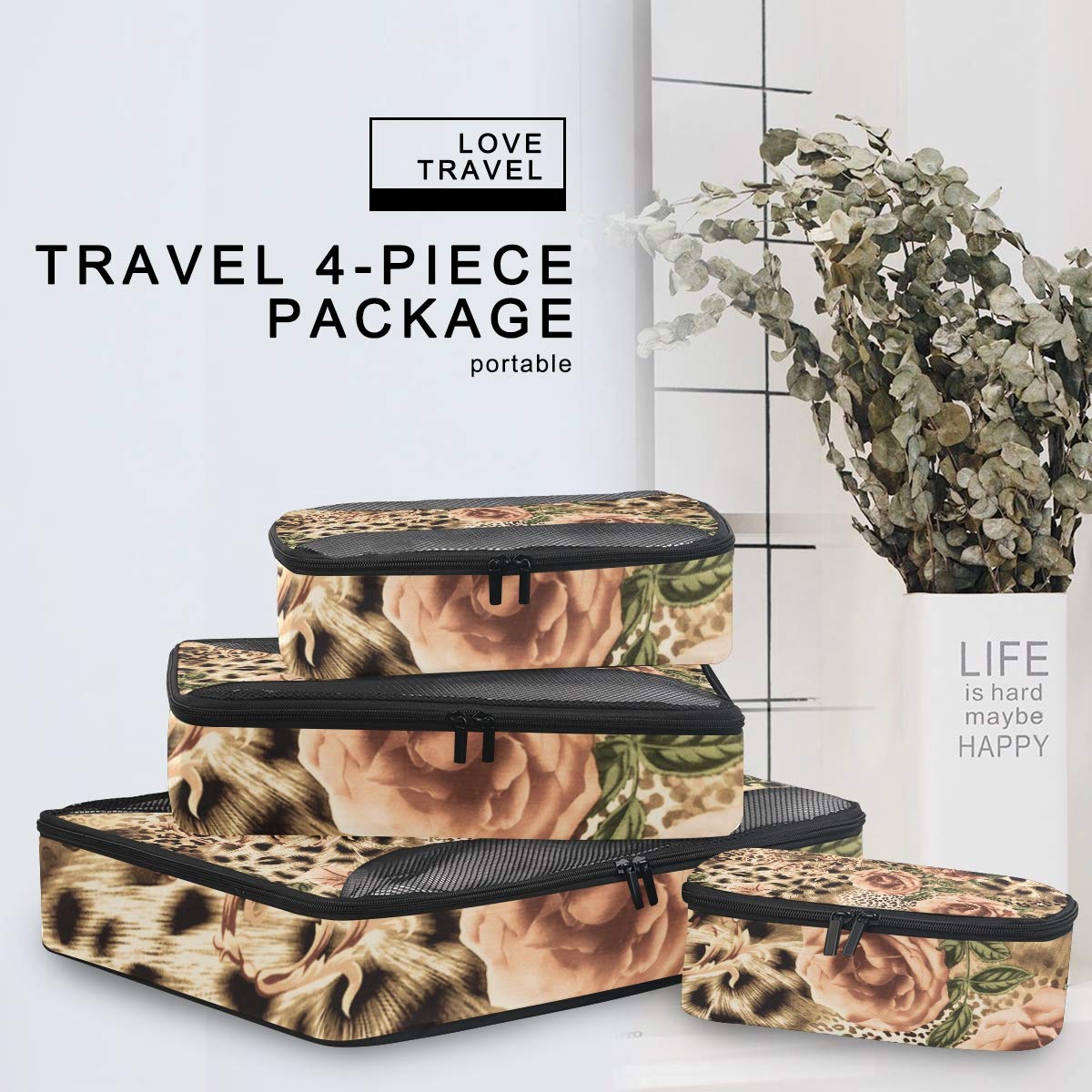 Animal Leopard Print Packing Cubes 4-Piece Set - Mesh Travel Organizers for Luggage & Suitcase Storage | Perfect for Vacation, Business Trips & Weekend Getaways