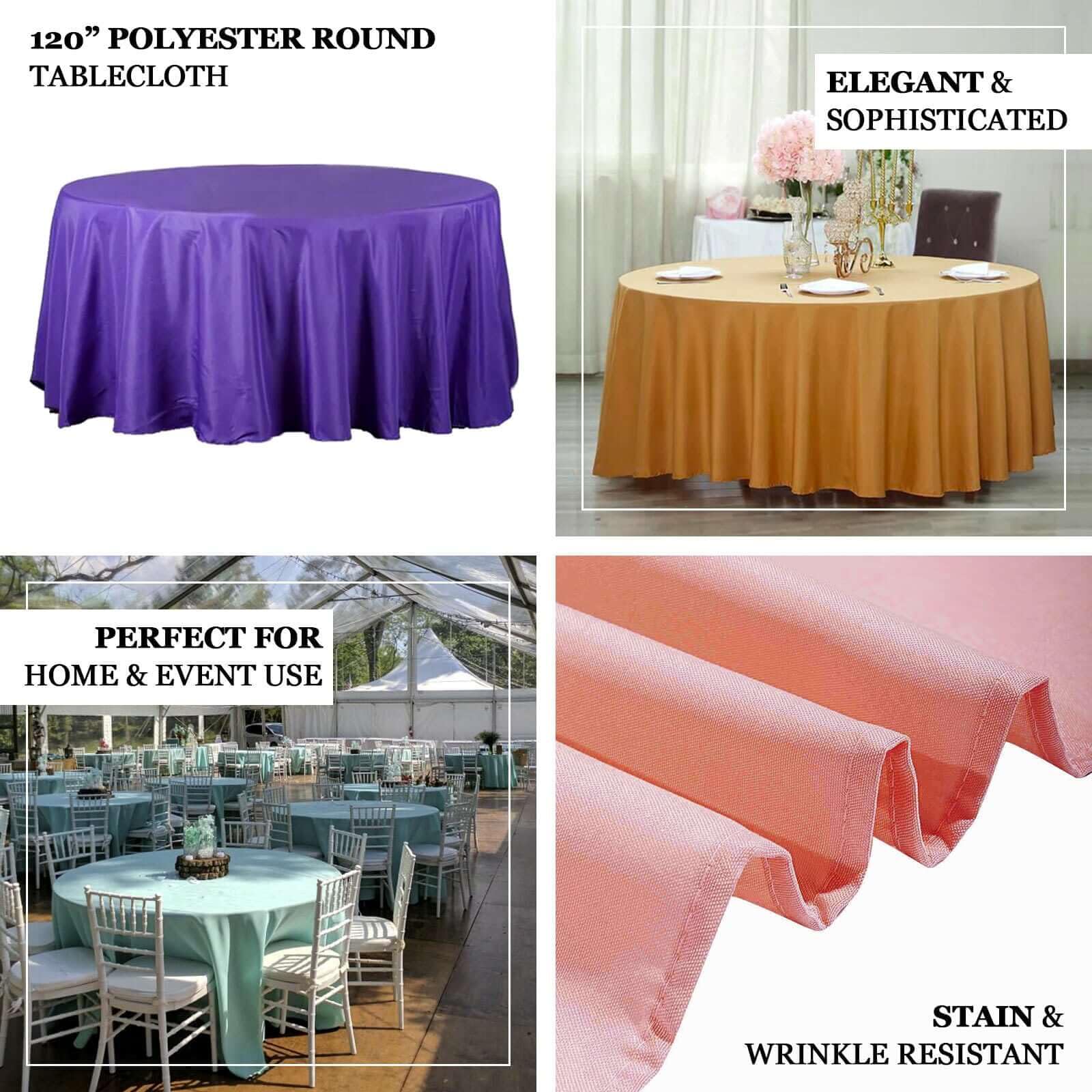 Efavormart 10 Pack 120 Inch Round Tablecloth - Stain & Wrinkle Resistant Washable Polyester Fabric Table Cover for Banquet, Wedding, Party, Dining - Gold | Perfect for Formal Events, Holiday Gatherings & Restaurant Decor