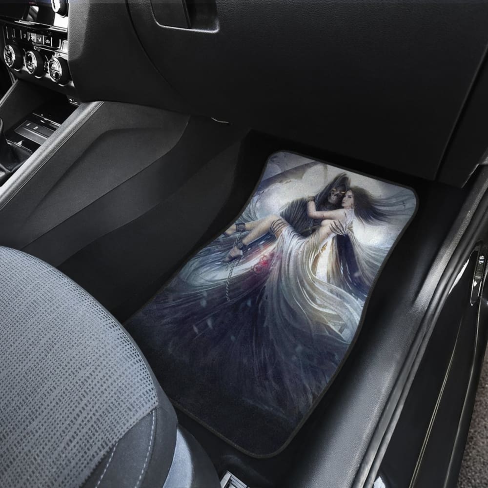 Gothic Grim Reaper Skull and Girl Car Floor Mats - Premium Custom Fit Auto Accessories for Halloween, Cosplay, and Dark Theme Car Decor