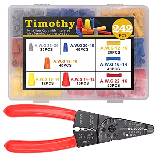 242pcs Electrical Wire Connectors Kit - Screw Terminals, Insulated PVC Butt Splice Connectors with Multi-Tool Wire Stripper & Cutter for Home Wiring, Automotive & DIY Electrical Projects