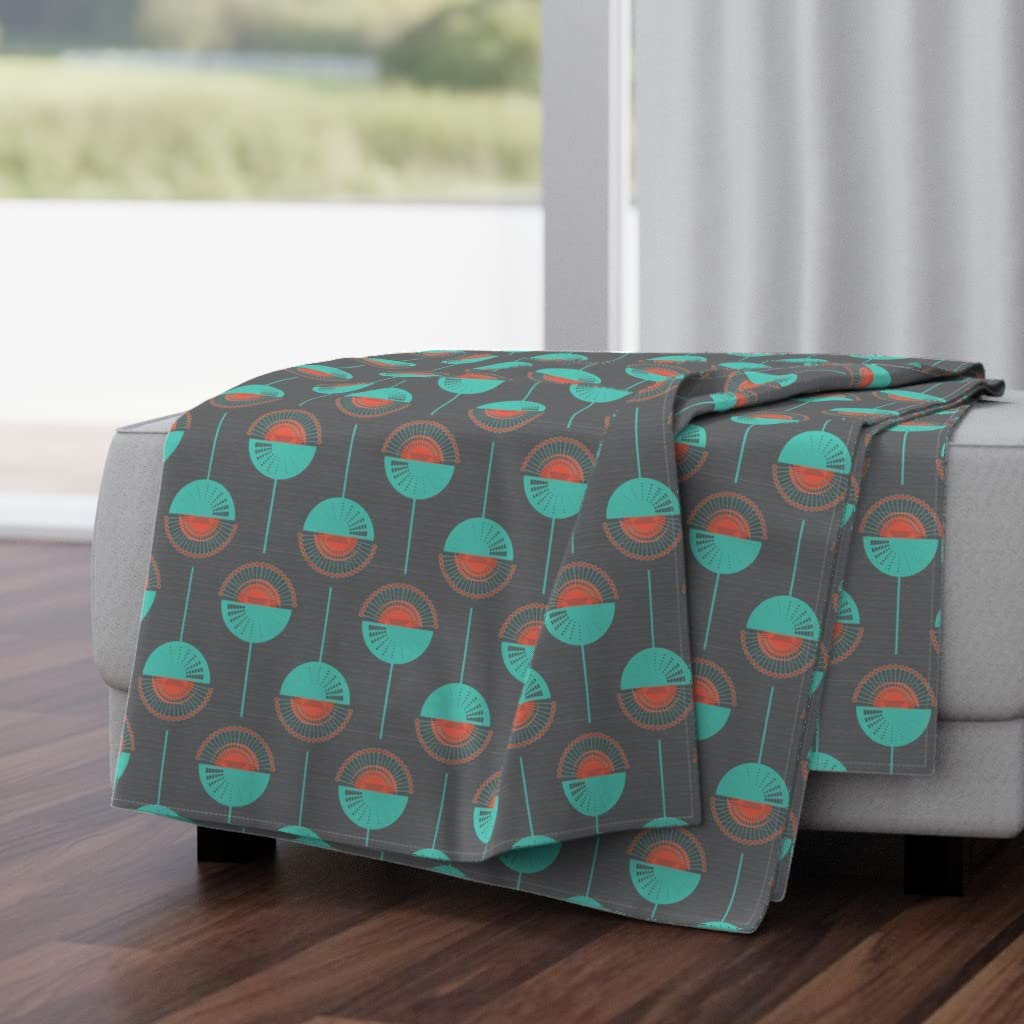 Soft Plush Minky Throw Blanket 50x70 Inches - Geometric Floral Pattern in Mint, Teal, Red & Orange | Cozy Blanket for Bed, Couch & Travel | Home Decor Gift