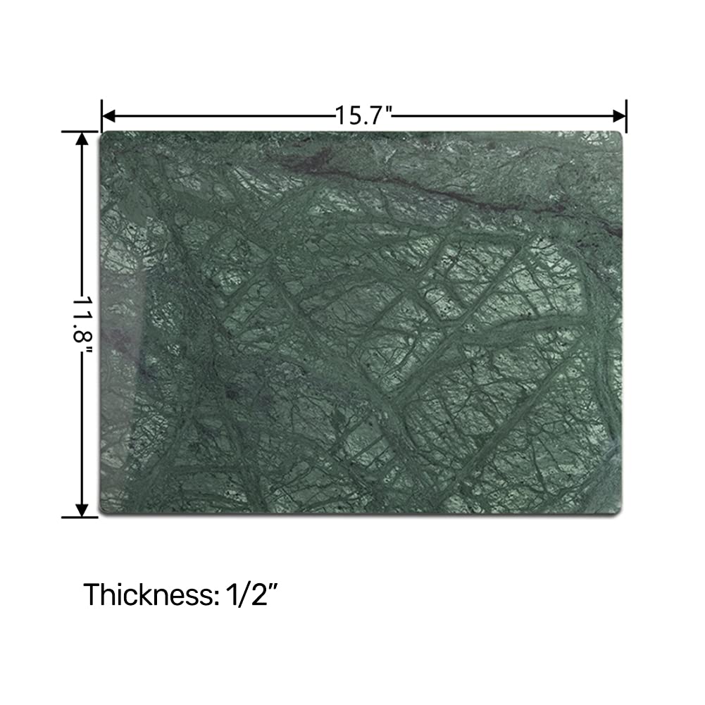 Premium Natural Green Marble Pastry Board - 16x12x0.5 Inch Handcrafted Cheese & Chocolate Tempering Slab with Non-Slip Feet - Perfect for Baking, Charcuterie & Kitchen Decor