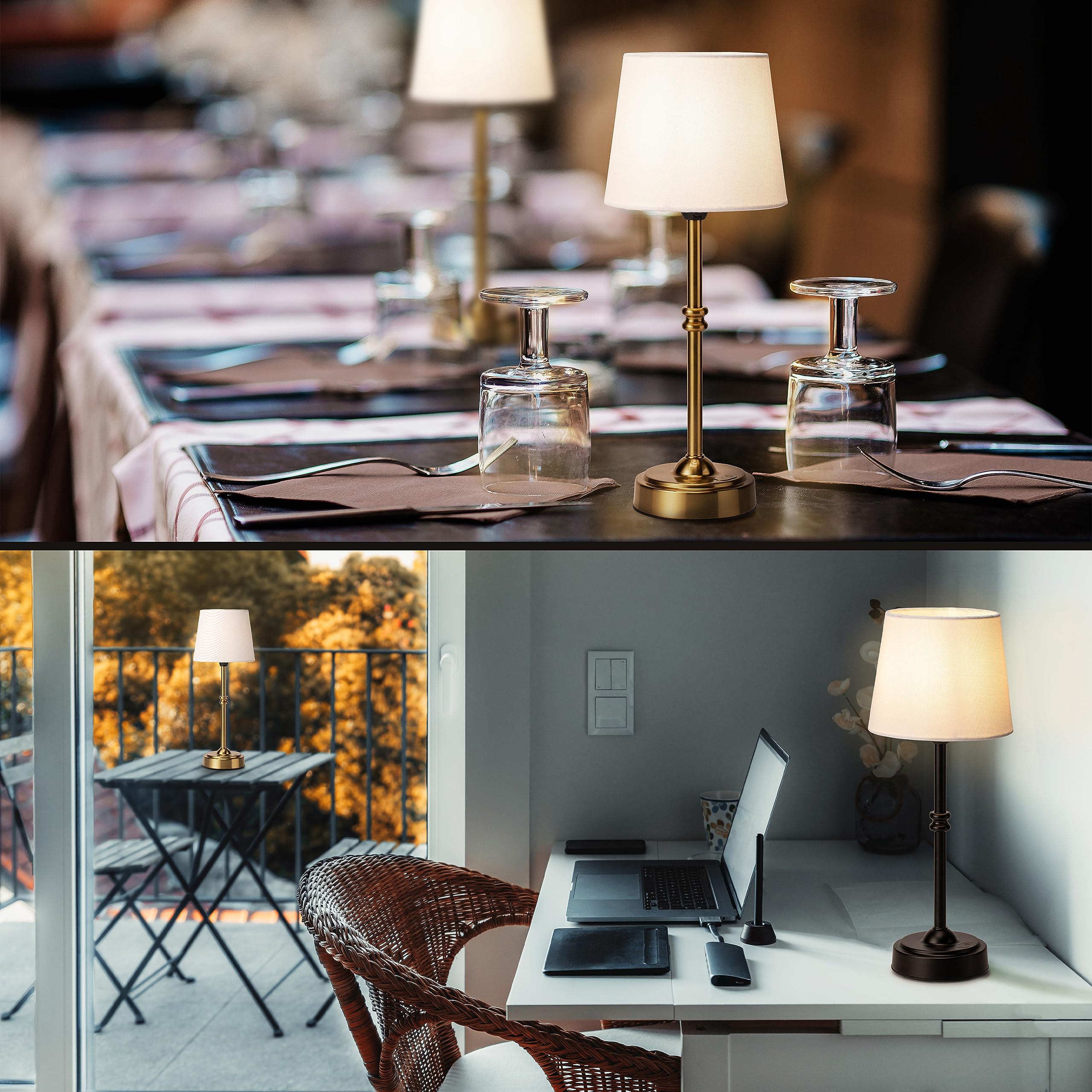 O’Bright Seraph - Rechargeable Cordless LED Table Lamp with 3-Level Dimmer, Built-in Battery, Black - Perfect for Bedside Night Light, Patio Decor, Restaurant Ambient Lighting & Home Office Desk Lamp