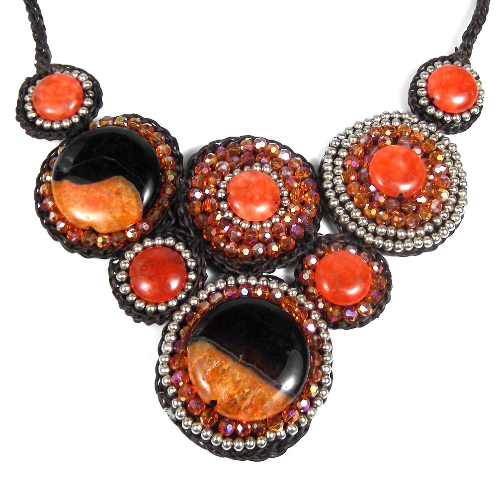 Vintage Orange Agate Statement Bib Necklace for Women - Boho Ethnic Jewelry with Bubble Beads | Perfect for Festivals, Parties, and Bohemian Fashion Outfits
