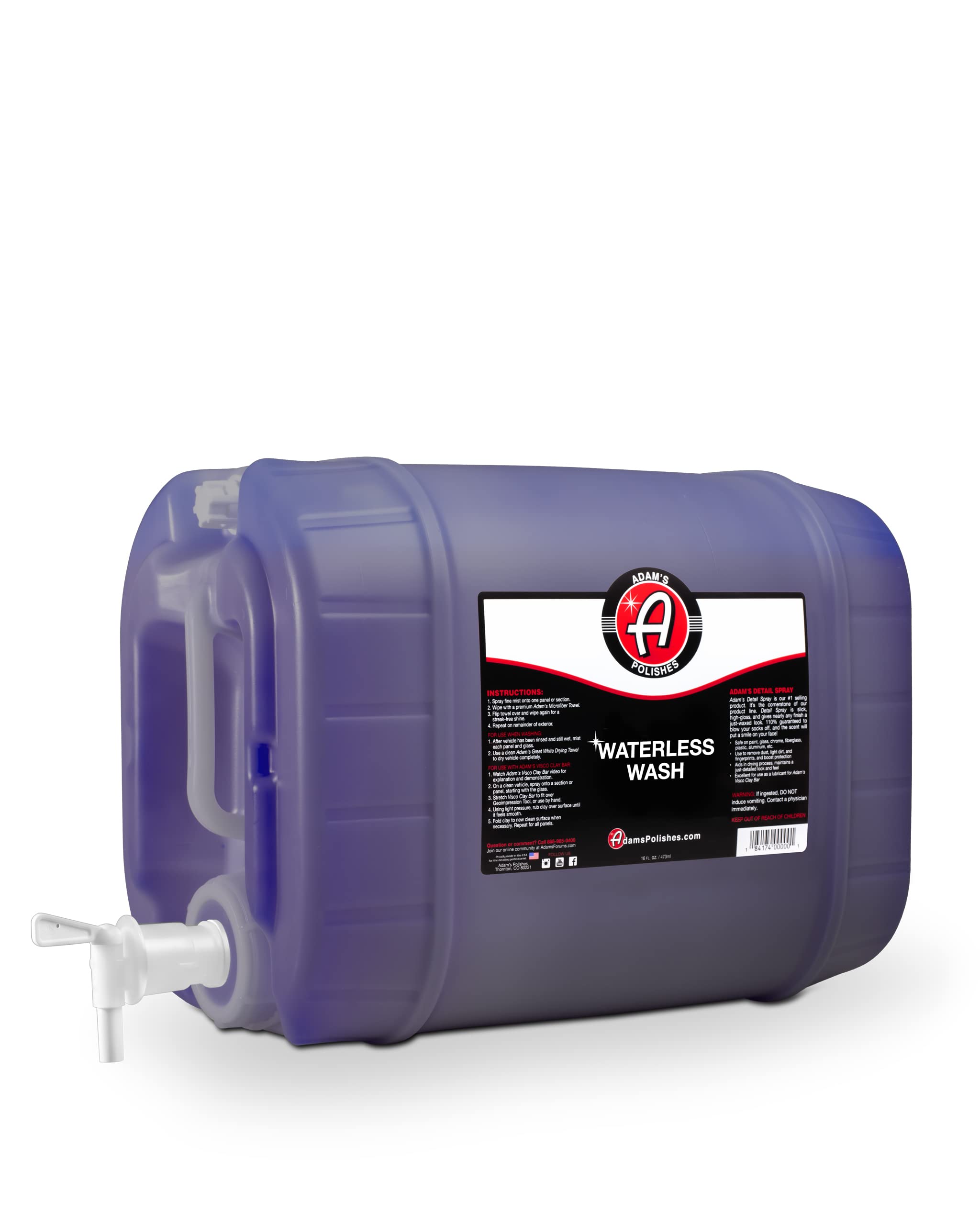 Adam's Waterless Car Wash Spray (5 Gallon) - Safe Ultra Slick Lubricating Formula for Car Detailing, Boat, Motorcycle & RV Cleaning | No Hose, Soap or Foam Cannon Needed | Perfect for Quick Wash, Road Trips & Water Conservation