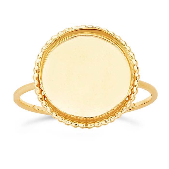 14K/20K Yellow Gold Filled Beaded Round Cabochon Ring Mounting - 6mm, 8mm, 10mm, 12mm Sizes - Blank Cab Setting (Size 6-8) - Perfect for Jewelry Making, DIY Craft Projects, and Custom Ring Designs