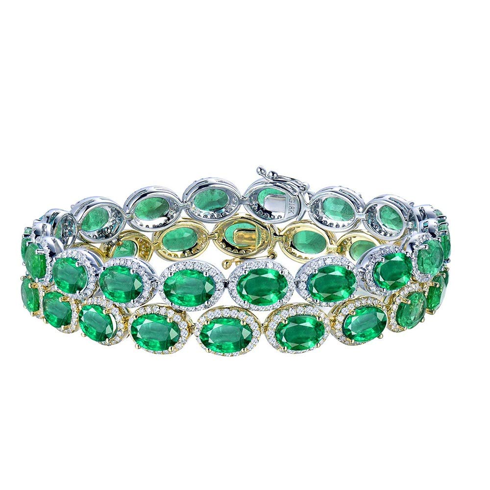 14K/18K White & Yellow Gold Genuine Emerald Diamond Bracelet for Women - Elegant Wedding, Engagement & Anniversary Jewelry Gift - Perfect for Bridal Shower, Valentine's Day & Special Occasions