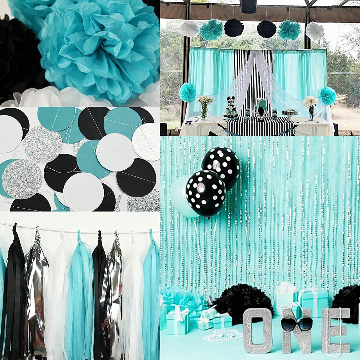Sweet 16 Birthday Party Decorations - Turquoise, Silver & Black Polka Dot Balloons & Party Supplies for Girls | 16th Birthday Decor | Teen Party Decorations for Home, School Dances & Milestone Celebrations