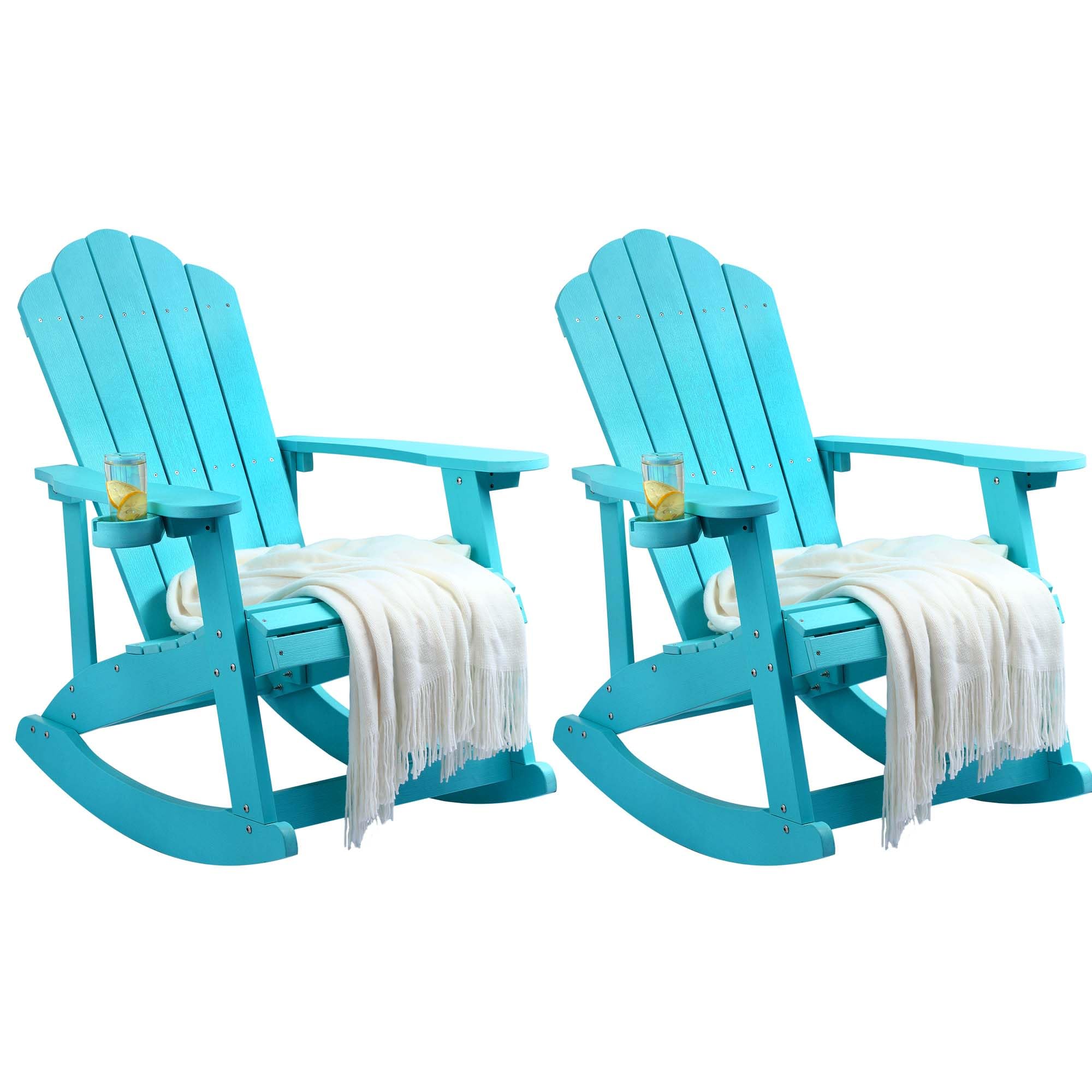 YITAHOME Heavy Duty Outdoor Rocking Adirondack Chair Set of 2 - Durable Plastic Rockers with Swivel Cup Holder, Wide Comfortable Seating for Garden, Patio, Poolside, Beach & Backyard Relaxation - Perfect for Lounging, Sunbathing and Outdoor Gatherings