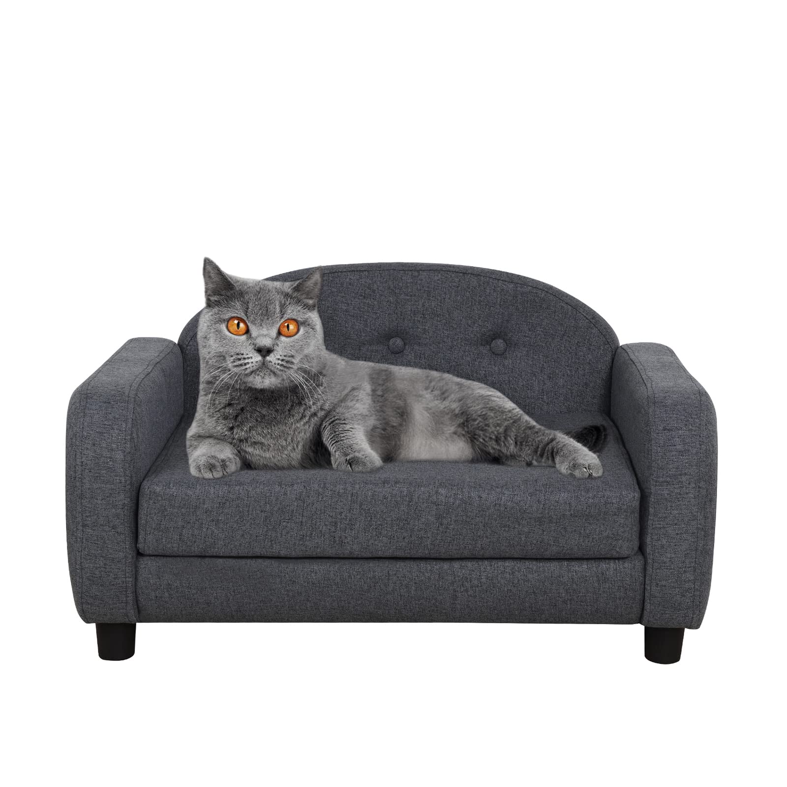 Premium Pet Sofa Bed for Dogs & Cats - Modern Puppy Couch with Removable Linen Cover - Cozy Gray Pet Bed for Small to Medium Pets - Perfect for Living Room, Bedroom & Pet Nursery