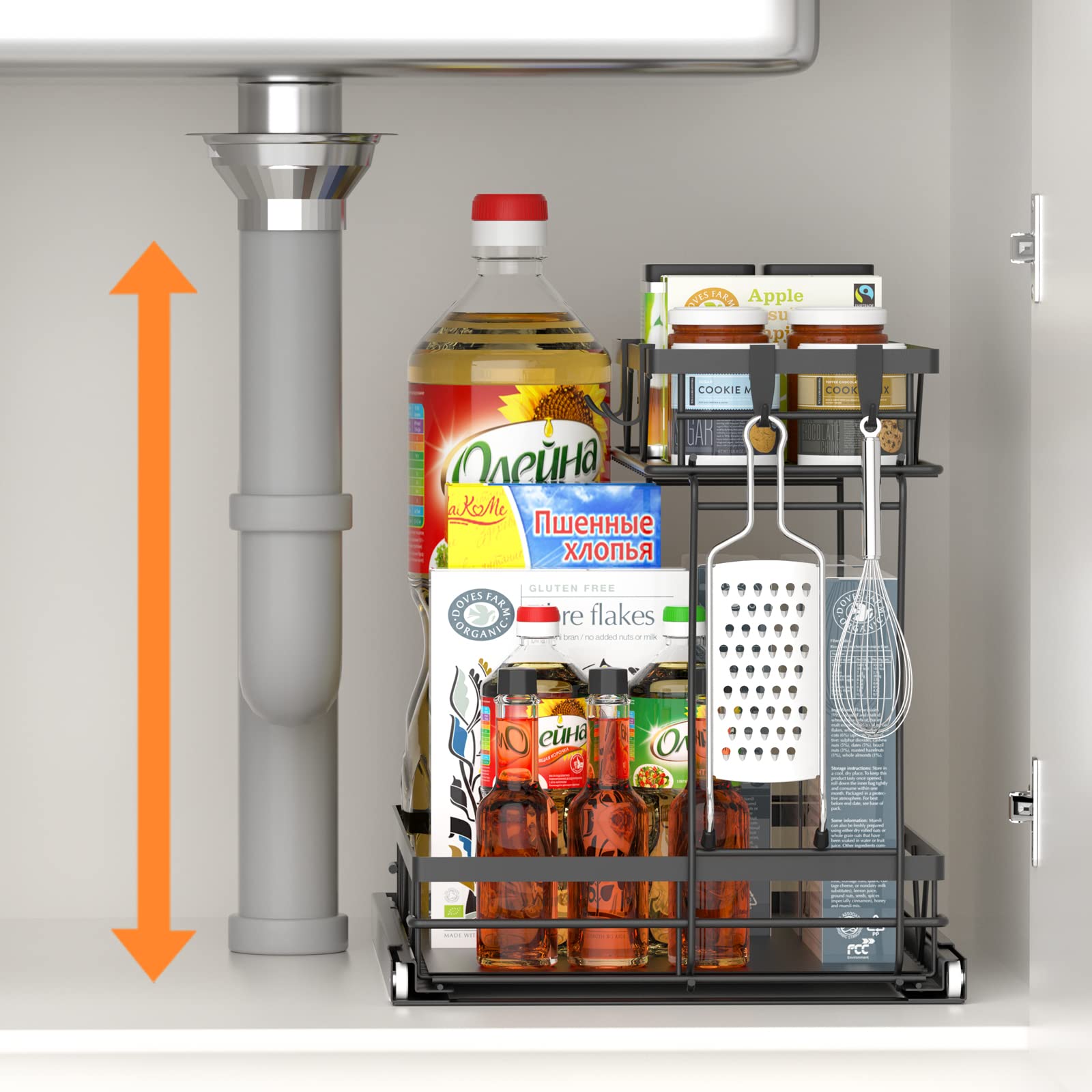 AOSITE 2-Tier Pull Out Cabinet Organizer - Under Sink Storage for Kitchen & Bathroom with Sliding Drawers - Space Saving Solution for Small Spaces, Perfect for Organizing Cleaning Supplies, Cosmetics, and Kitchen Utensils