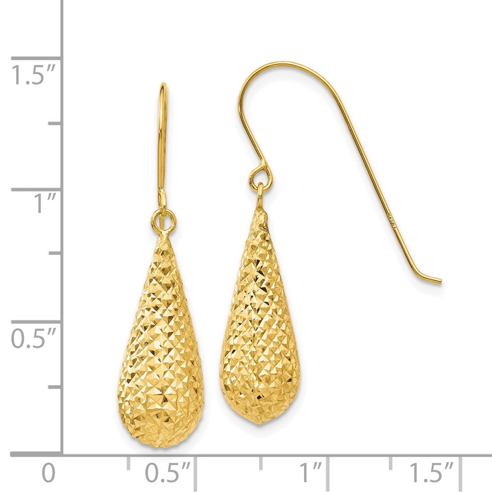 Gold Diamond Cut Puff Tear Drop Dangle Earrings TL934 - Elegant Statement Jewelry for Women, Perfect for Parties, Weddings & Special Occasions
