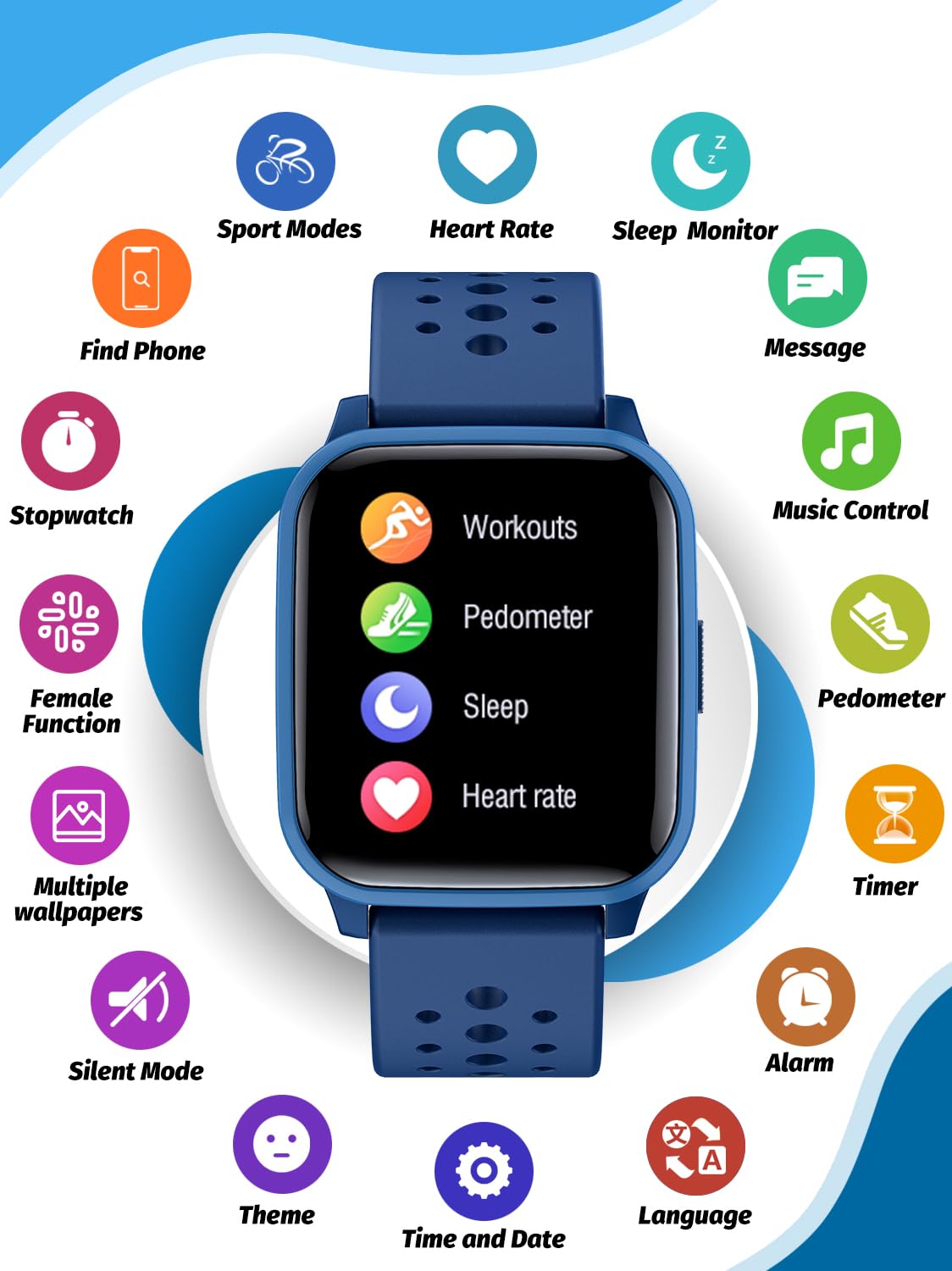 Kids Smart Watch for Boys & Girls Ages 4-16 - Waterproof Fitness Tracker with 19 Sports Modes, Sleep Monitor & Pedometer - Perfect Birthday Gift for Kids (Blue) - Ideal for School, Outdoor Activities & Daily Health Tracking