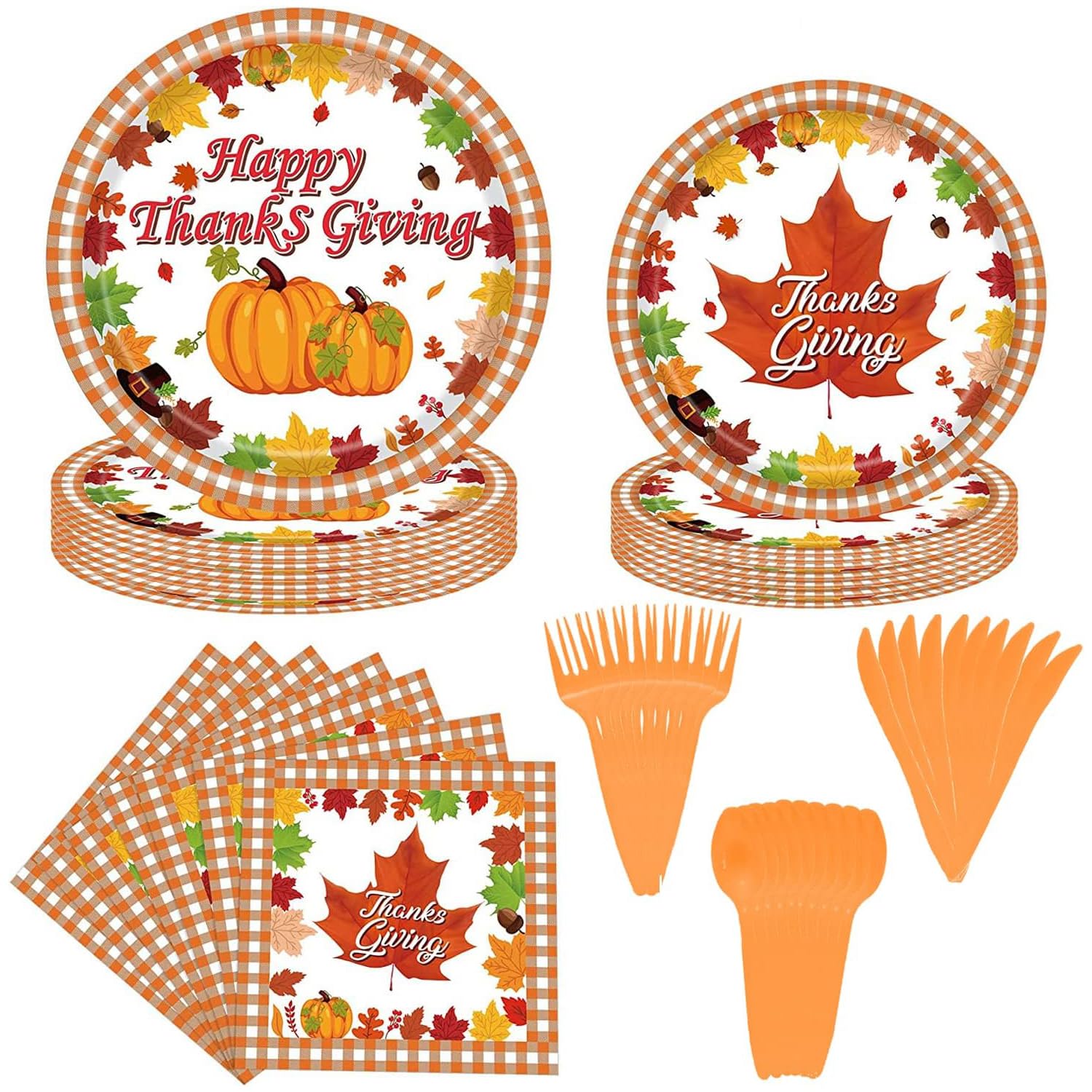 80 Pcs Fall Thanksgiving Party Supplies Set - Disposable Pumpkin & Turkey Themed Plates, Napkins, Tableware for Autumn Harvest Dinner - Perfect for Thanksgiving Gatherings, Family Feasts, and Holiday Celebrations (Serves 12)