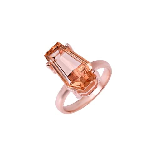 Morganite Coffin Ring - 925 Sterling Silver Gold Plated Engagement Ring, Handmade Morganite Quartz Jewelry for Women, Promise Gift for Christmas, Anniversary & Special Occasions