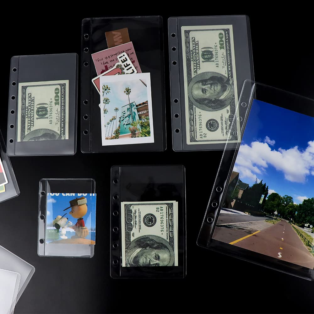 **A5 Binder Pockets - 12pcs Clear PVC Binder Pouches, 6-Hole Side Open Cash Envelopes - Waterproof Document Filing Bags for A5 Binder Protectors, Photos & Cash Organization - Perfect for Office, School, Budgeting & Travel**