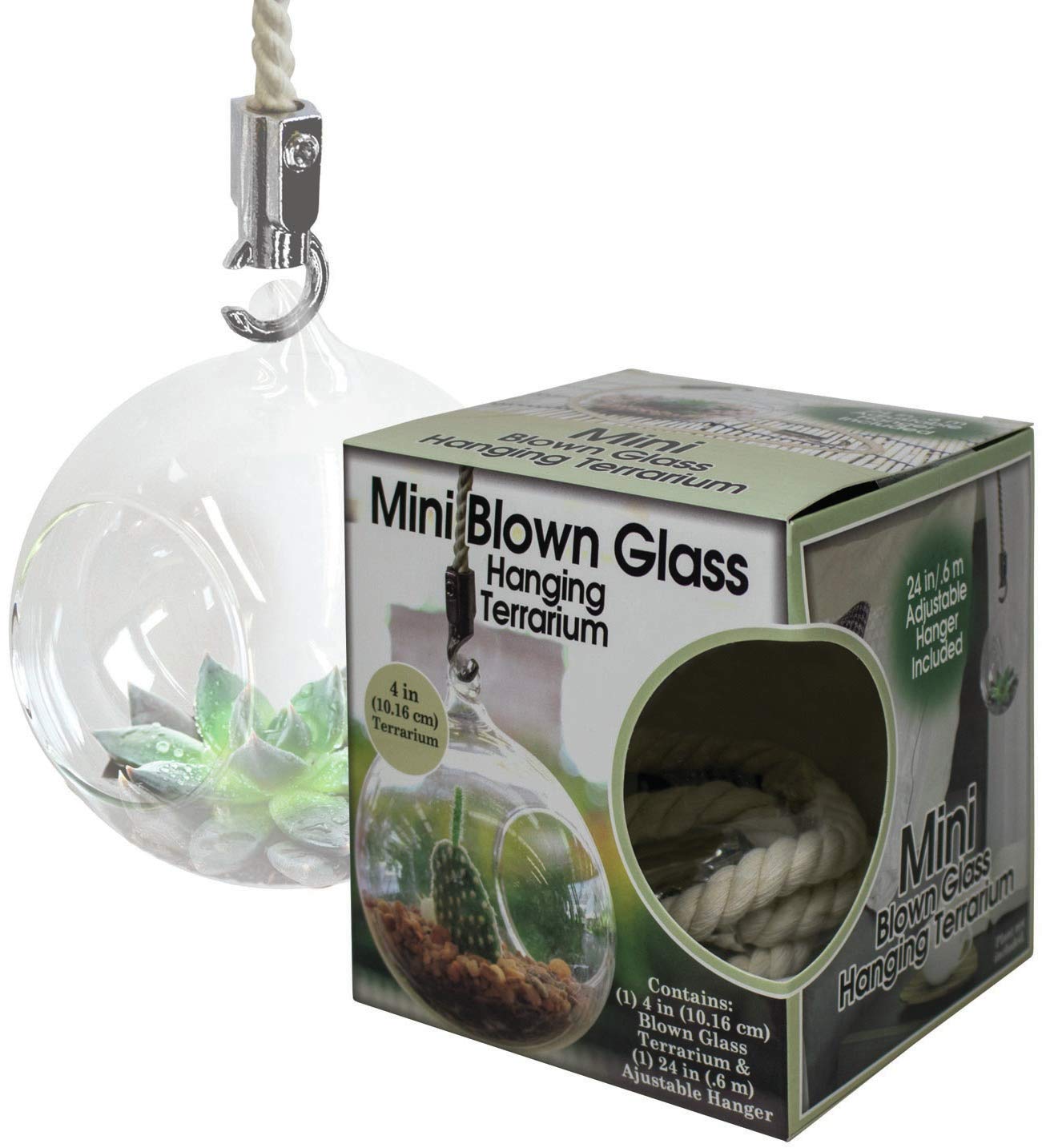 Mini Blown Glass Hanging Terrarium for Plants - Handmade Succulent Air Plant Holder - Home Office Decor, Wedding & Gift Idea