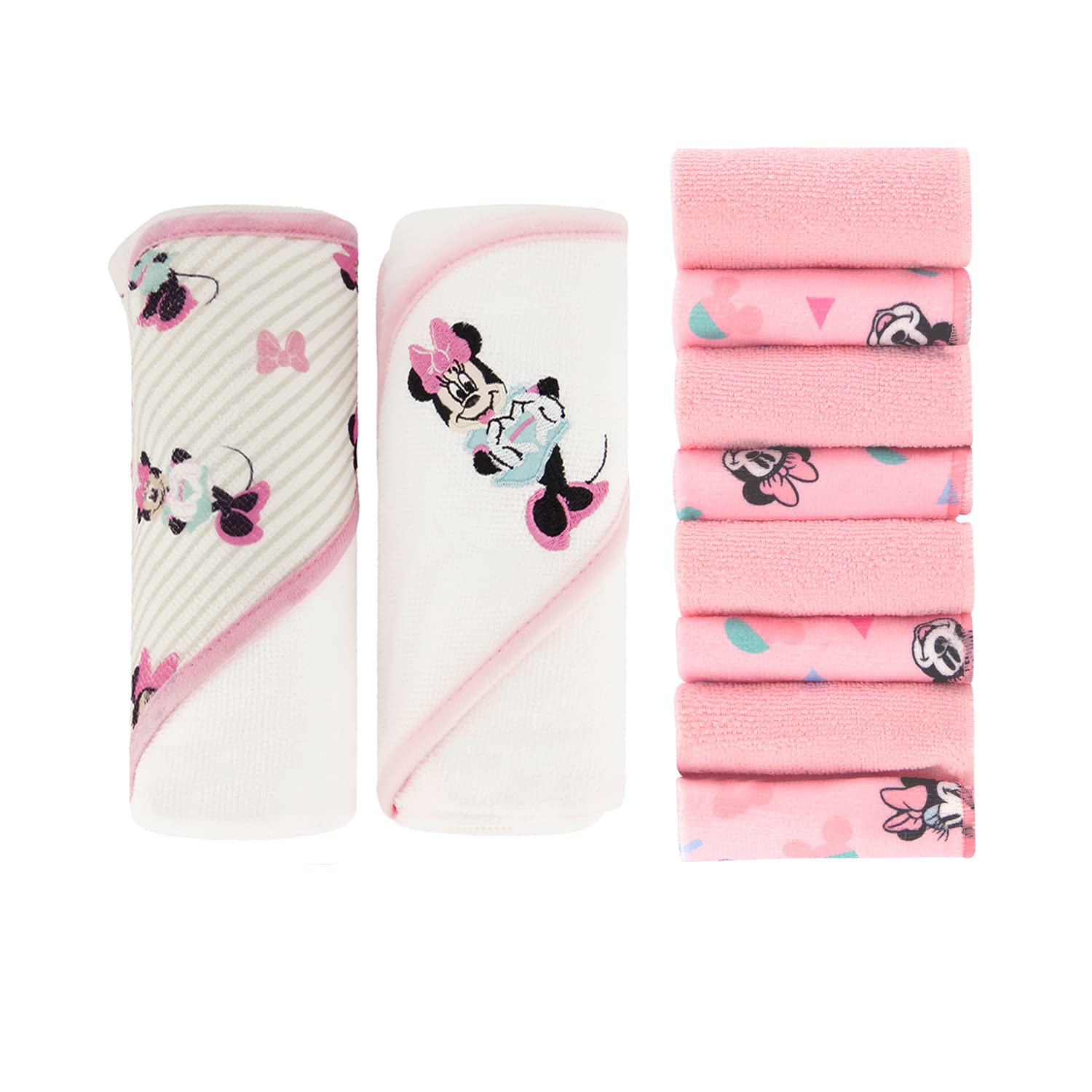 Disney Hooded Baby Towel Set - 2 Soft Bath Towels & 8 Washcloths for Newborns & Toddlers | Cute Character Design for Baby Girls & Boys | Perfect for Bath Time, Swimming & Nursery Care