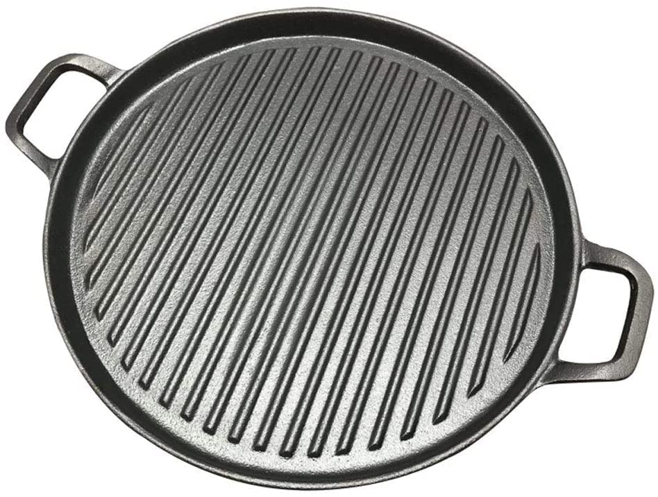 LMZZ Heavy Duty Striped Cast Iron Steak Grill Pan - 30cm Uncoated Nonstick BBQ Griddle for Perfect Steaks, Burgers & Meat - Ideal for Stovetop, Oven & Outdoor Cooking