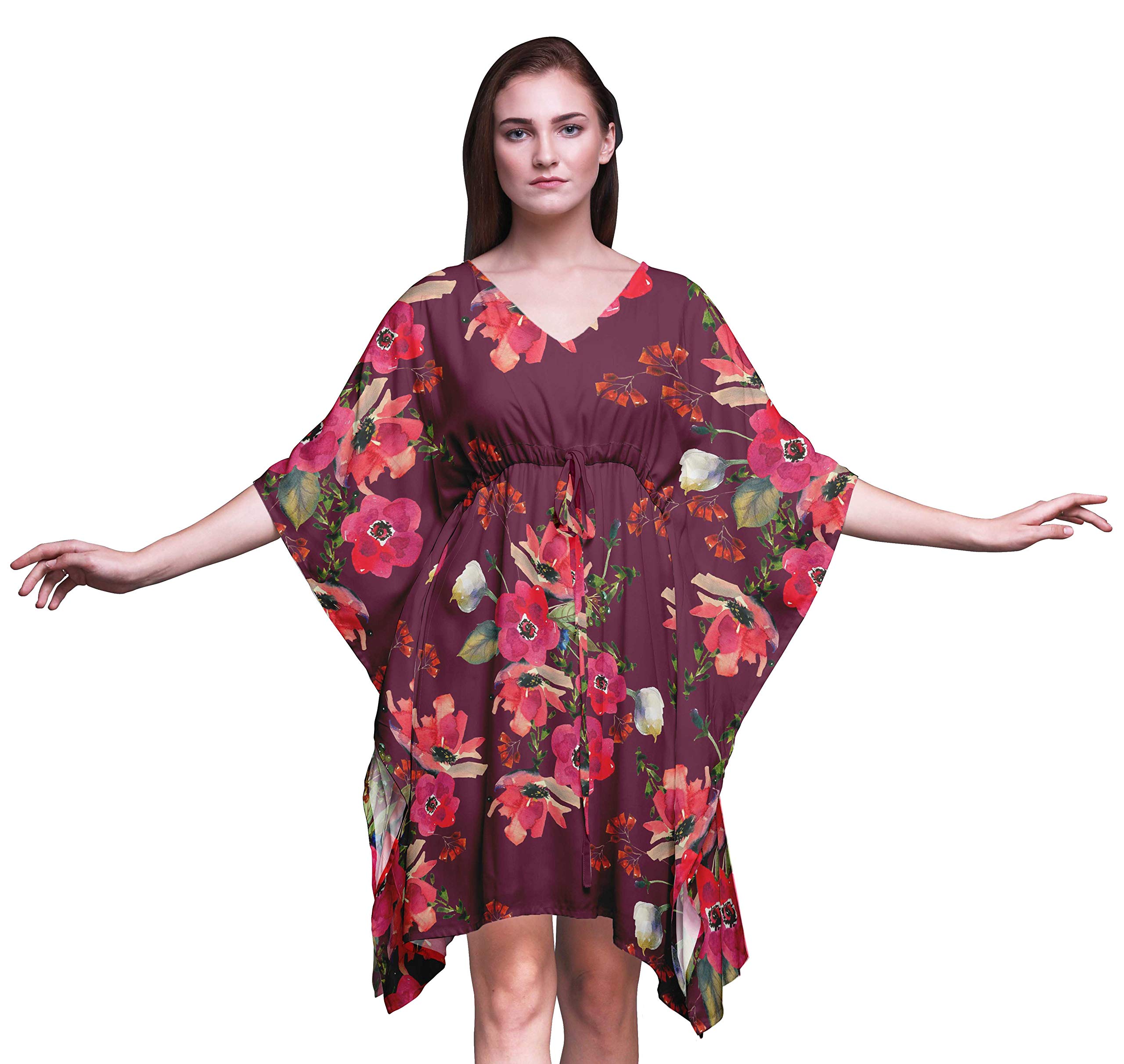 Bimba Women's Short Caftan Midi Dress - Beach Cover Up, Swimwear Cover Up, Summer Kaftan Dress for Pool, Vacation & Boho Style Outfits