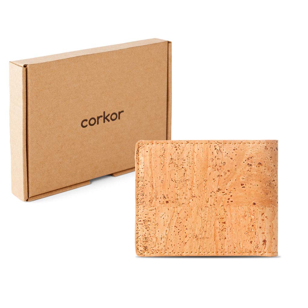 Eco-Friendly Vegan Leather Cork Bifold Wallet for Men - RFID Blocking Non-Leather Passcase Wallet - Perfect for Travel, Business & Everyday Use - Brown