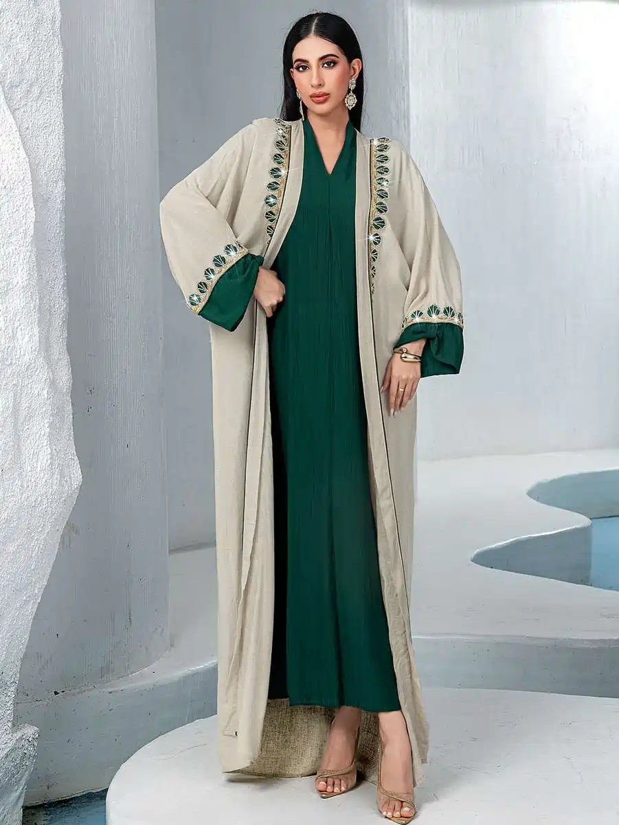 Elegant 2-Piece Lace Trim Caftan Dress Set for Women - Perfect for Eid, Parties, and Special Occasions | Comfortable & Stylish Outfit #255233