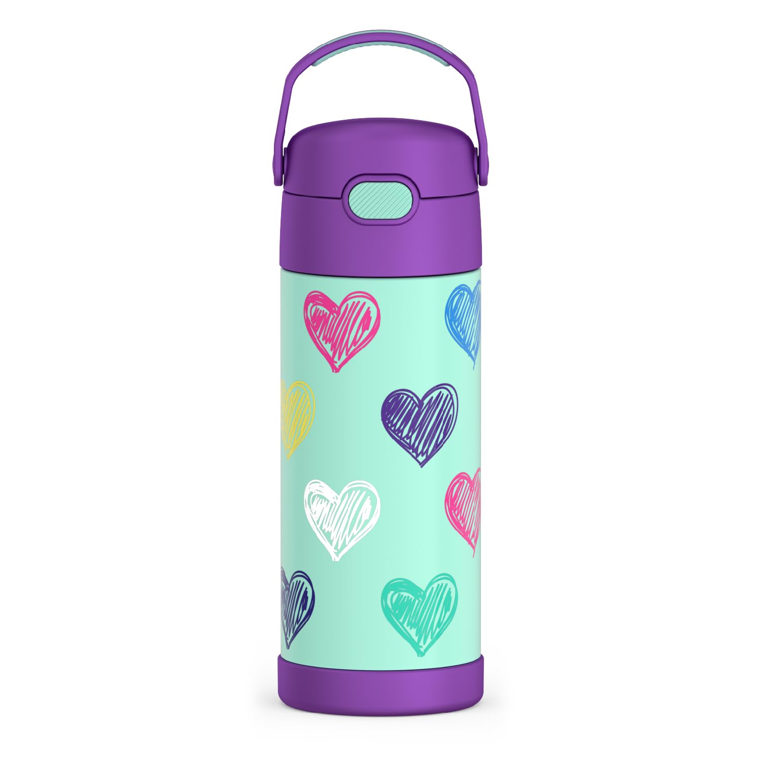 Thermos Funtainer 14oz Stainless Steel Vacuum Insulated Water Bottle with Heart Design - Leak Proof Kids Drinkware for School, Sports & Outdoor Activities