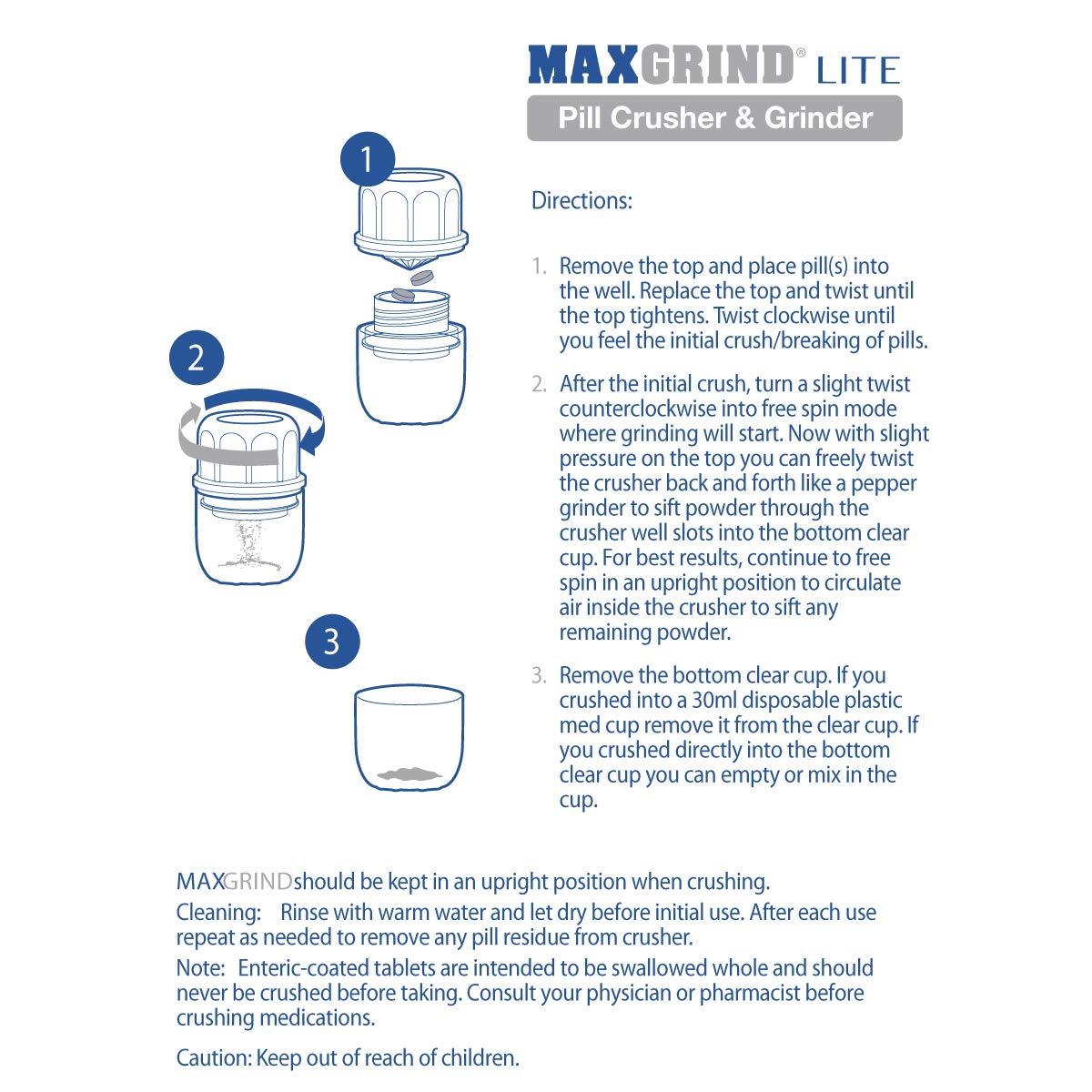 Premium Lite Pill Crusher and Grinder - Small Portable Pill Crusher for Vitamins & Tablets - Fine Powder Medicine Grinder with Cup - Perfect for Travel, Nursing Homes & Daily Medication (Blue)