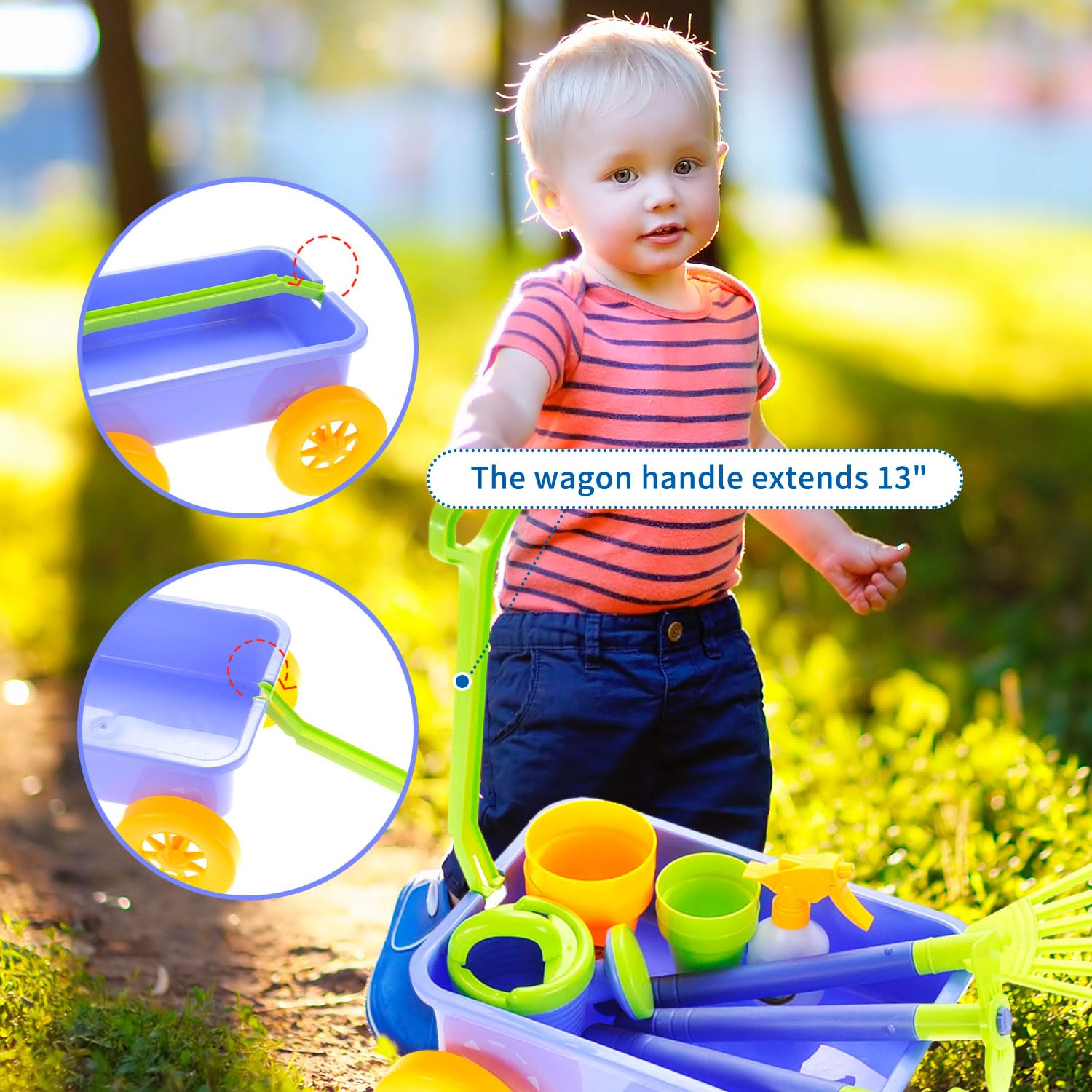 PowerTRC 15-Piece Kids Gardening Toy Set with Wagon - Outdoor Toddler Garden Tools for Sand, Beach & Yard Play - Pretend Play, Outdoor Activities & Educational Fun