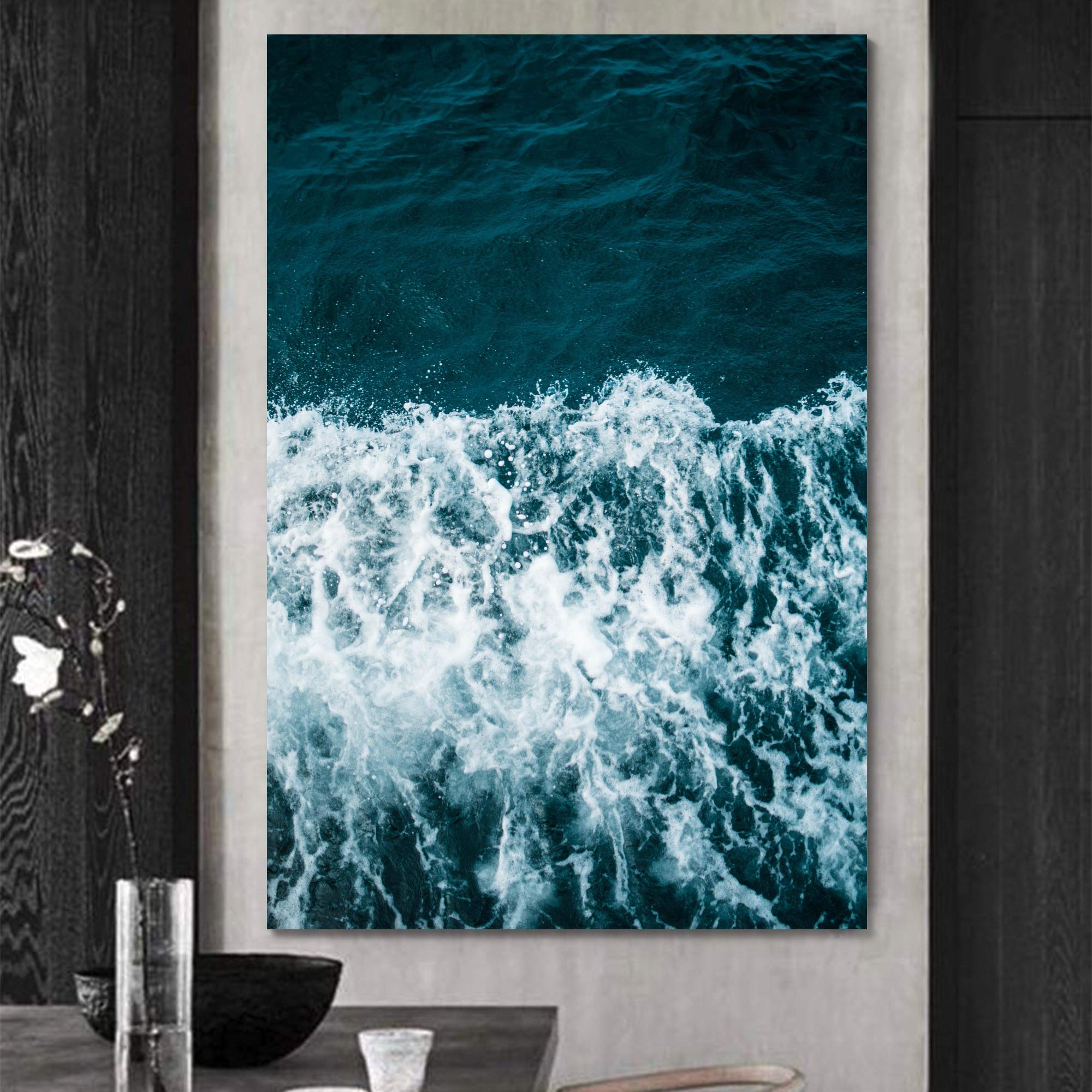 Coastal Beach Wave Canvas Wall Art - 32x48 Inch Blue Ocean Photography for Living Room & Bedroom Decor | Relaxing Seascape Painting for Home & Office