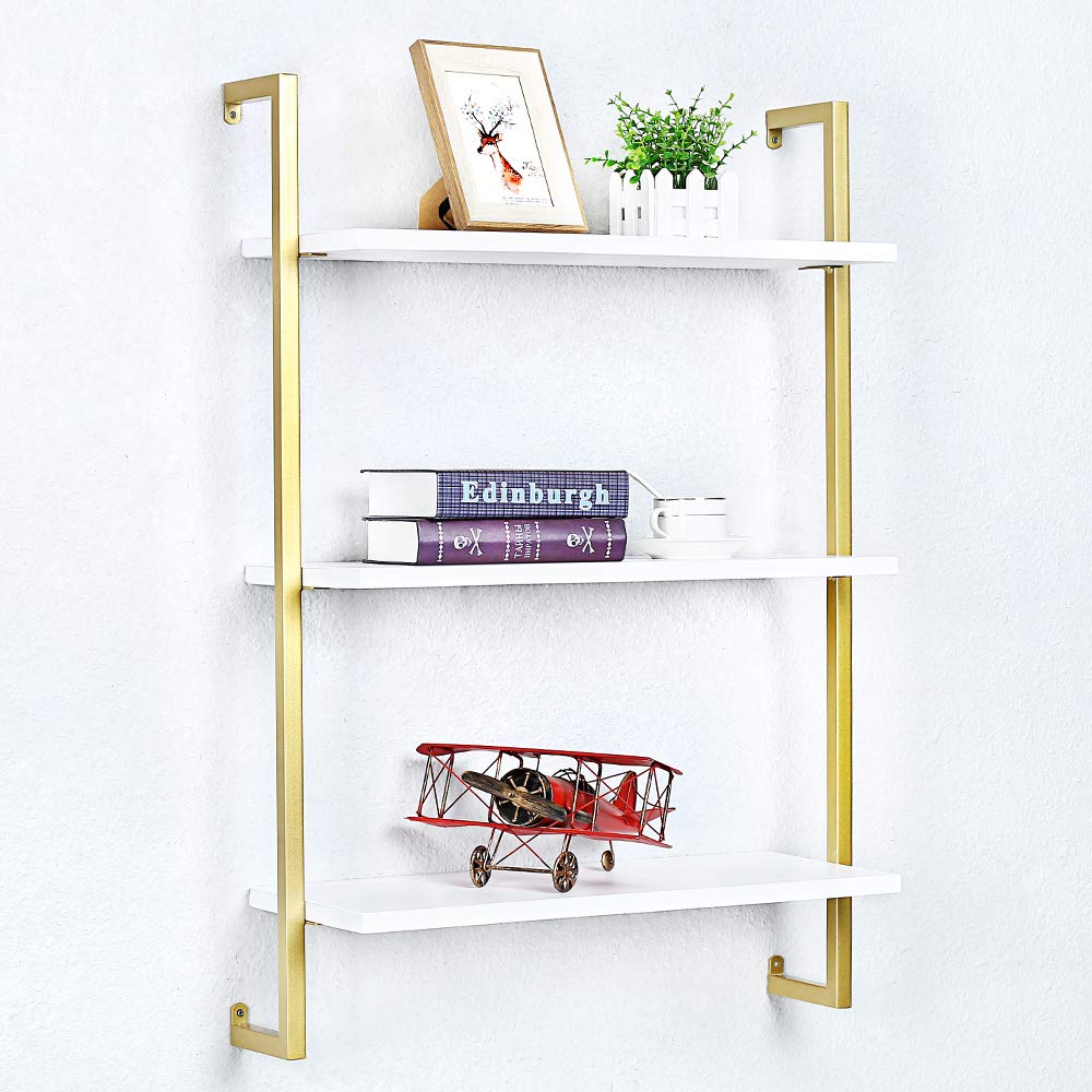 Industrial Metal & Wood Floating Wall Shelf - 24 Inch Real Wood Book Shelf, 3 Tier Wall Mounted Storage for Bedroom, Office, Living Room - Perfect for Displaying Books, Decor & Organizing Small Spaces