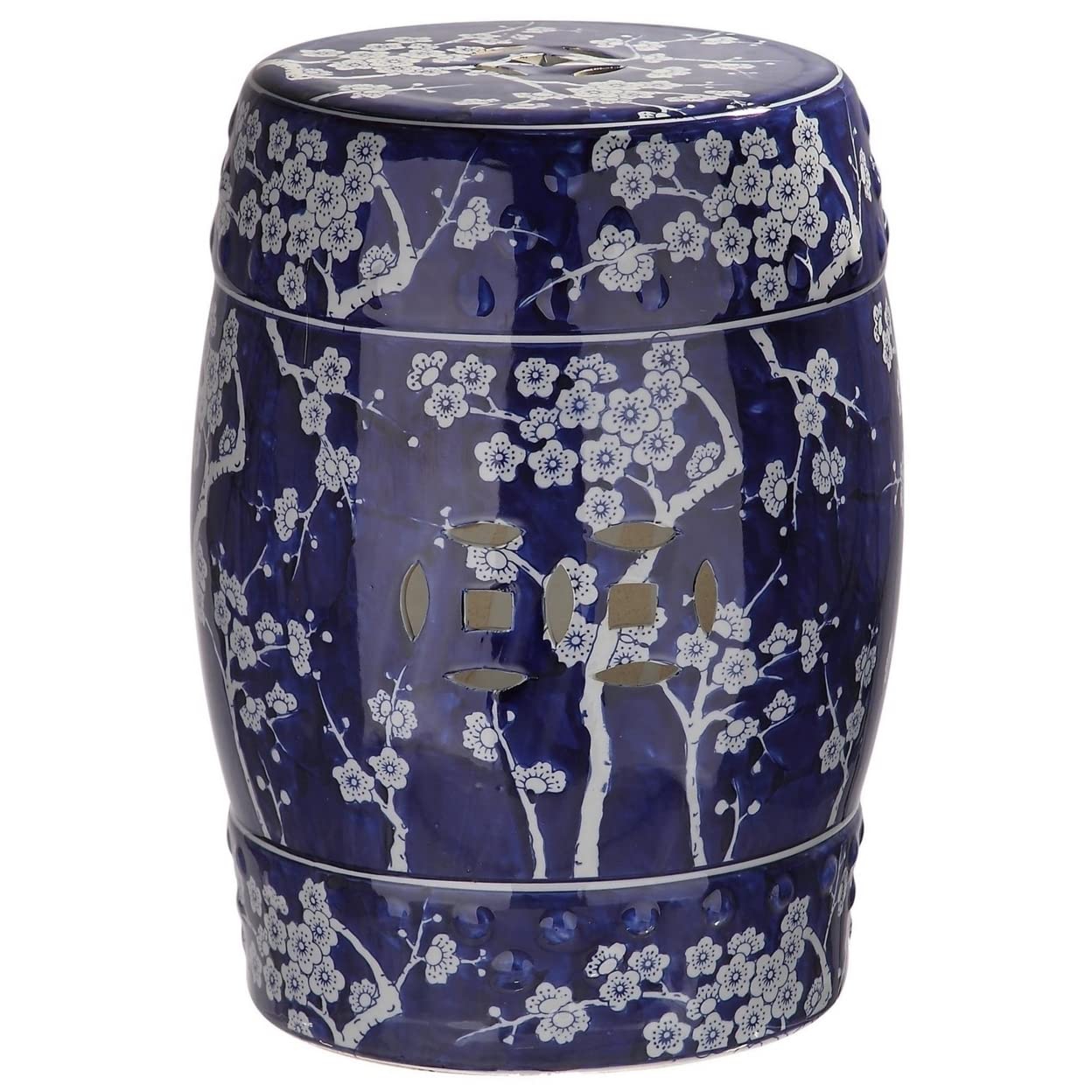 Safavieh Midnight Kiss Ceramic Garden Stool - Dark Blue Outdoor Decorative Seat for Patio, Porch, or Garden Decor | Weather-Resistant Accent Furniture