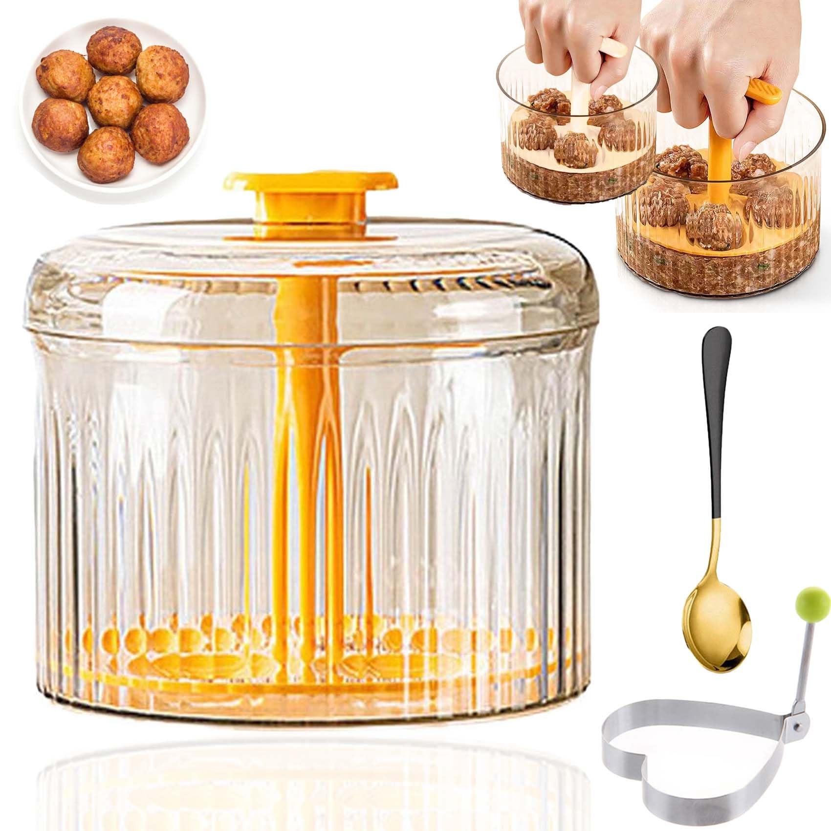 **Translucent Meatball Maker Tool - 5 Balls Kitchen Mold for Ground Beef, Pork & Chicken | Easy Meatball Shaper & Freezer Storage Container (Yellow) - Perfect for Meal Prep, Party Snacks & Family Dinners**
