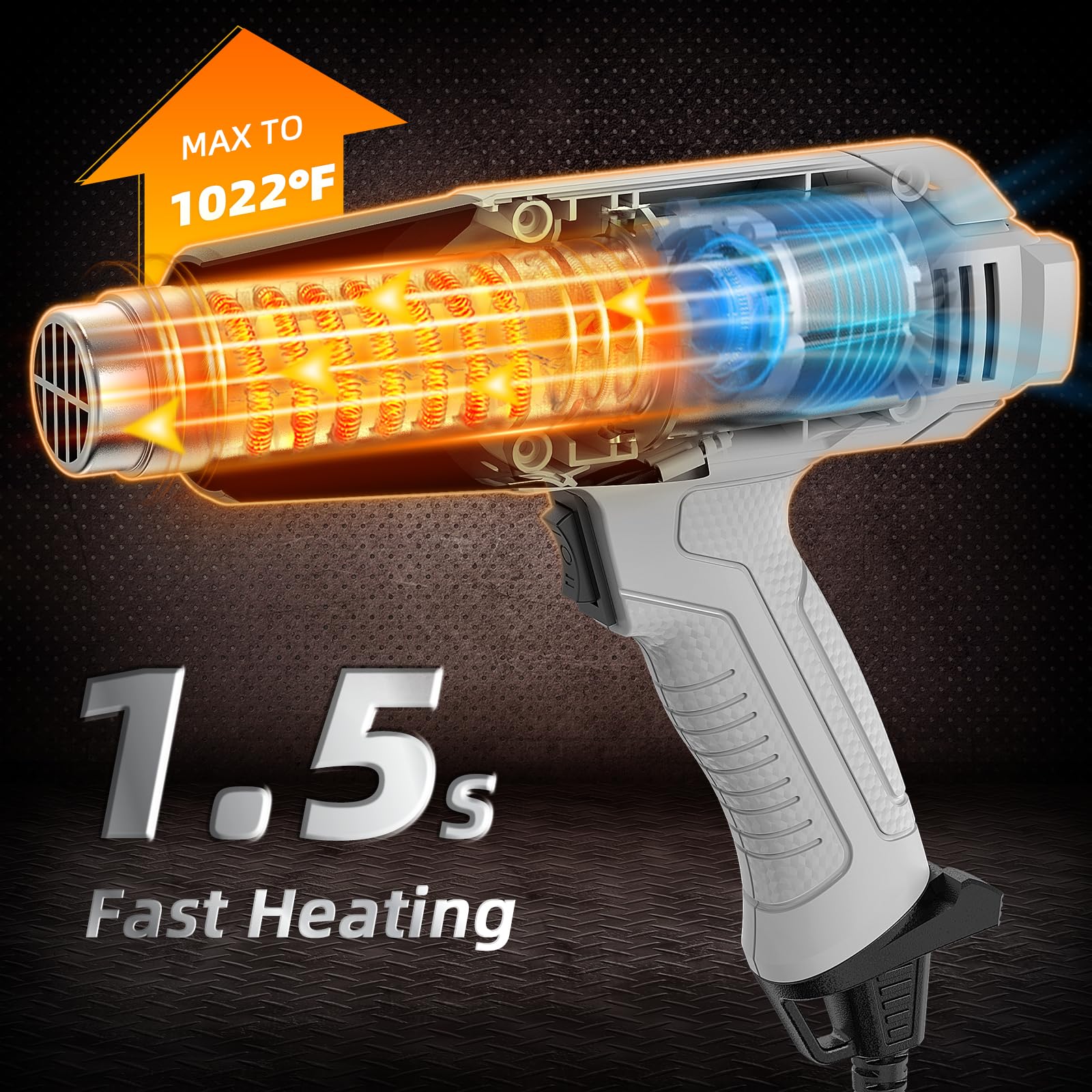 Huepar 1500W Professional Heat Gun with Dual Temperature Settings (752°F & 1022°F) - 4 Nozzles Included for Crafts, PVC Shrinking, Paint Stripping - Overload Protection & Fast Heating for DIY Projects, Home Repairs & Industrial Use