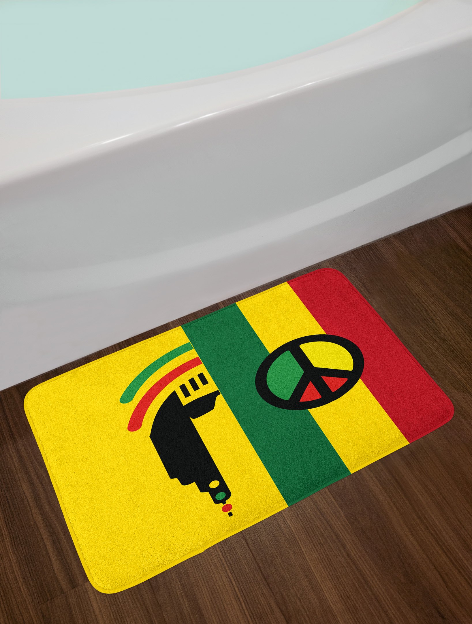 Ambesonne Rasta Bath Mat - Reggae Jamaican Music Culture Design with Non-Slip Backing, 30x20 Inch Plush Bathroom Rug in Red Green Yellow - Perfect for Reggae Fans' Bathroom Decor & Gift Idea