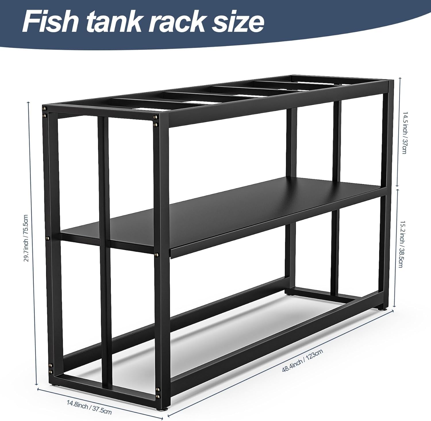 Black Metal Aquarium Stand 55-75 Gallon for Fish & Turtle Tanks - Home & Office Decor