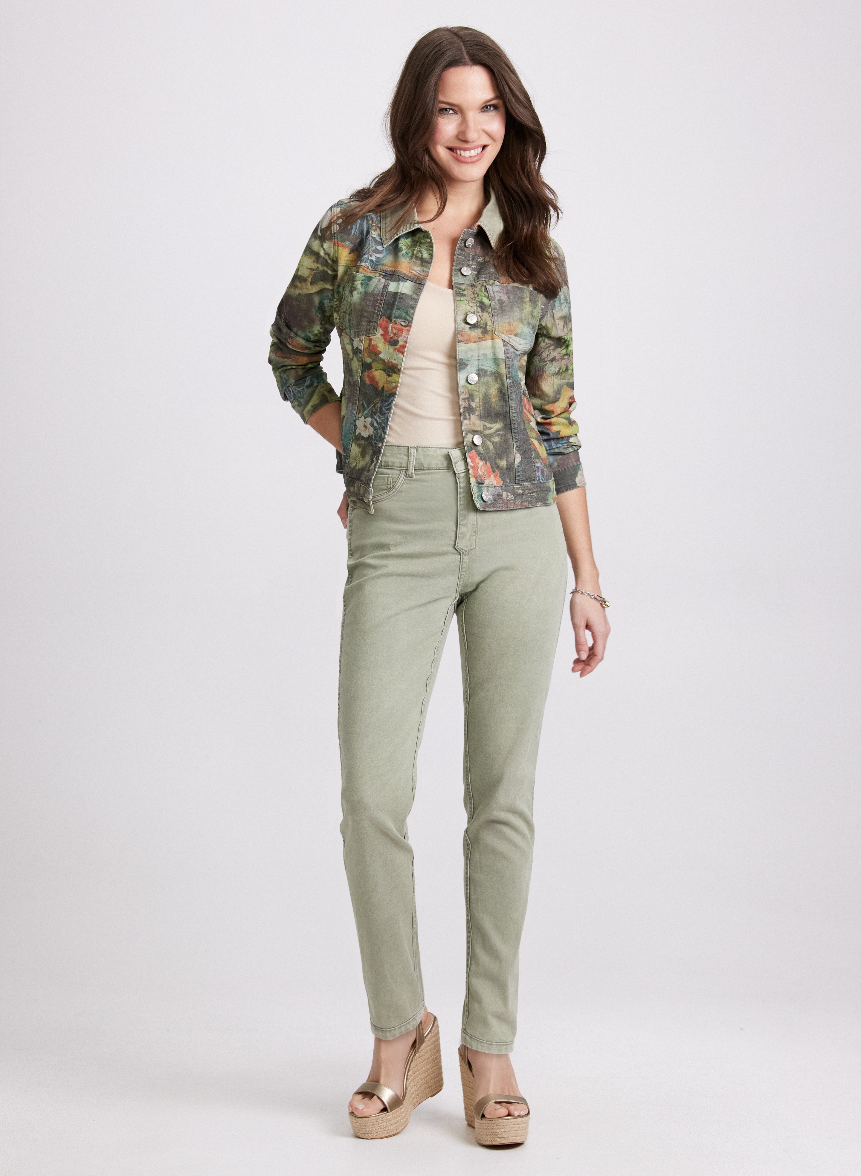 Floral Reversible Slim Leg Jeans for Women - High Waisted Stretch Denim Pants - Perfect for Casual Outings, Date Nights & Spring Fashion