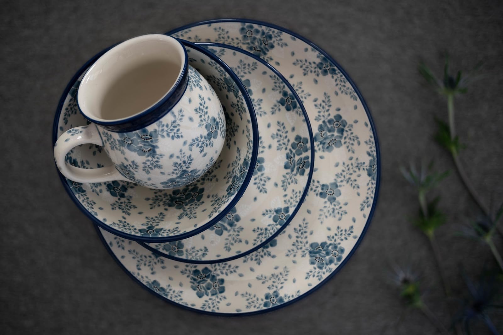 Handmade Blue Rose Polish Pottery Mug - Blue Fleur Design Bubble Tea Cup - Perfect for Coffee, Tea & Hot Chocolate at Home or Office
