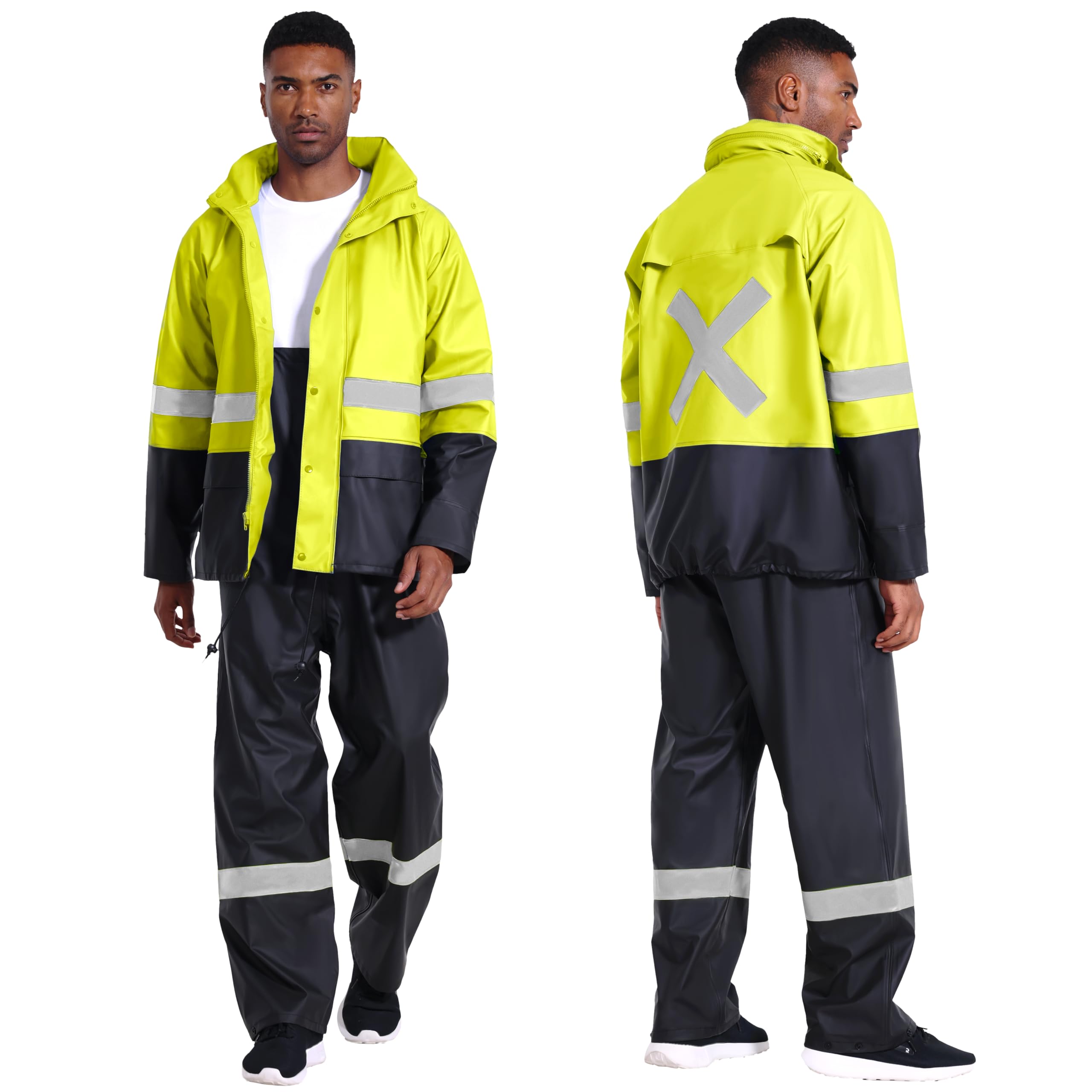 Men's Waterproof Rain Suit Set - Heavy Duty Workwear Jacket & Bib Overalls for Construction, Fishing & Outdoor Work | All-Weather Protection & Comfort