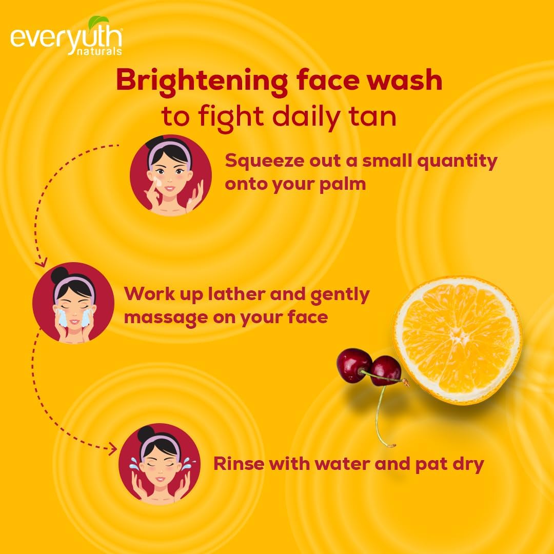 Everyuth Naturals Brightening Lemon & Cherry Face Wash - Deep Cleansing, Oil Control & Tan Reduction for All Skin Types | 100% Soapfree, Paraben Free | Removes Dirt & Oil | 150g (Pack of 2) | Perfect for Daily Skincare Routine & Summer Tan Removal