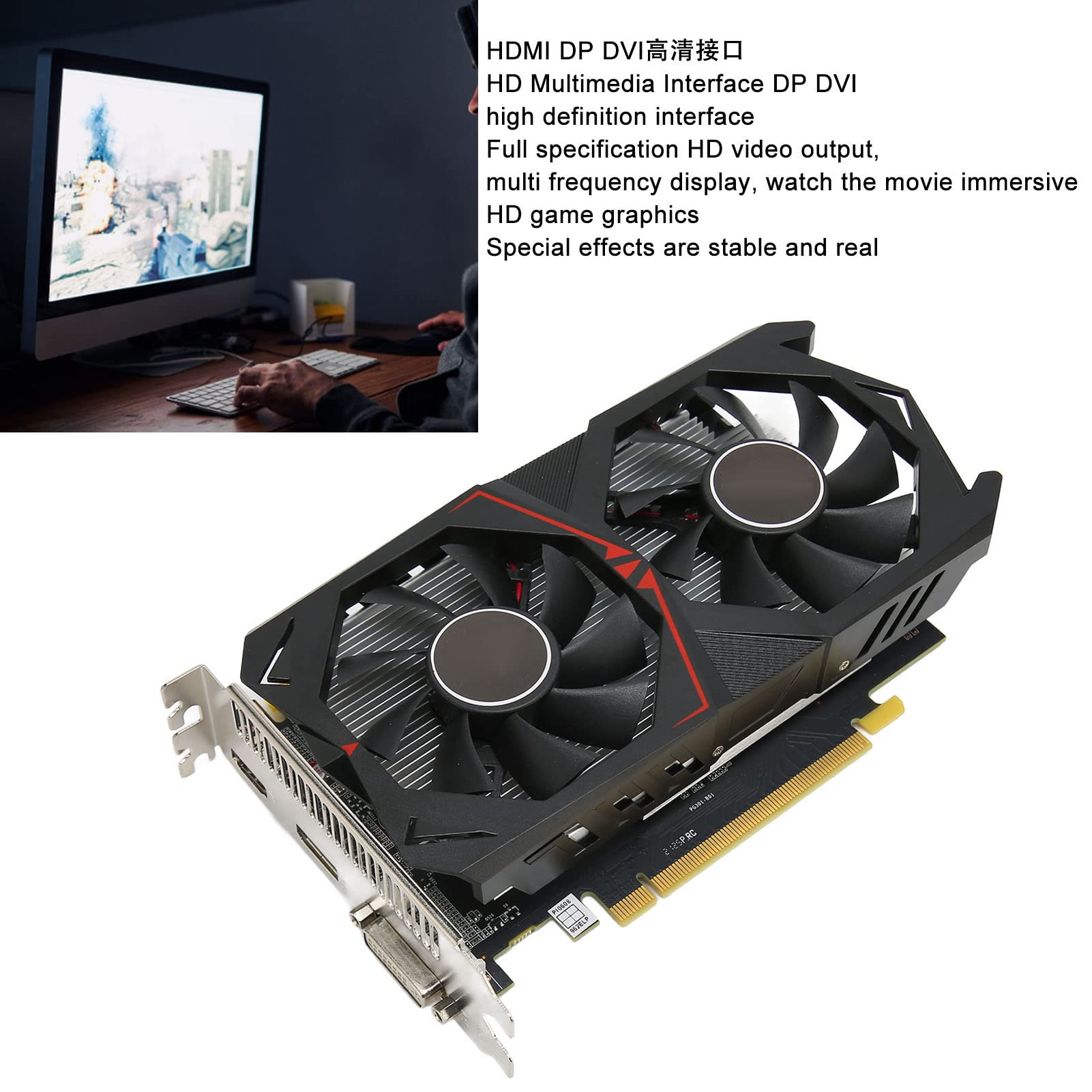Sxhlseller Gaming Graphics Card - 128 Bit GDDR6 Dedicated GPU with Dual Cooling Fans & Independent Power Supply for PC Gaming, Streaming & VR | High Performance for 4K Gaming & Video Editing