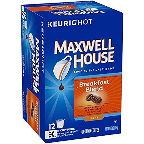 Maxwell House Breakfast Blend Medium Roast Keurig K-Cup Coffee Pods - 12 Count Pack - Rich & Smooth Flavor for Morning Energy - Perfect for Home, Office or Travel Use