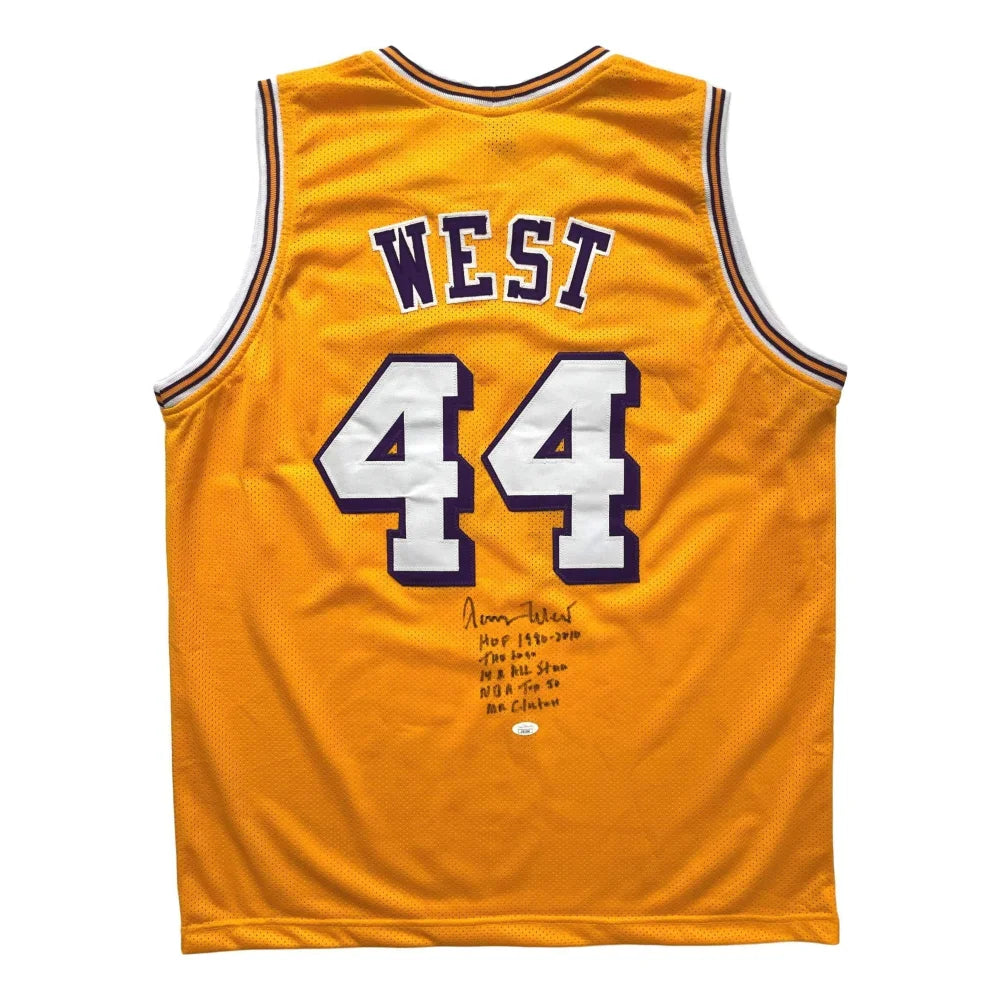 Authentic Jerry West Signed Los Angeles Lakers Jersey with Multi Inscription - JSA COA Certified Autograph #2 | Perfect for NBA Memorabilia Collectors & Lakers Fans Display