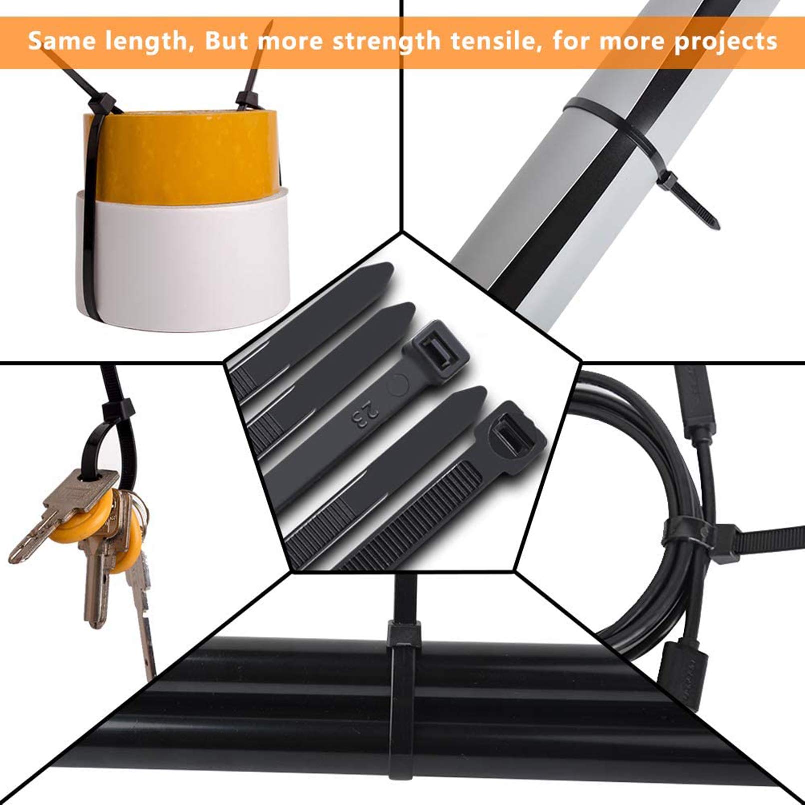 16 Inch Heavy Duty Black Zip Ties - 100 Pack Self-Locking Cable Ties with 70lbs Tensile Strength & UV Resistance - Perfect for Organizing Wires, Securing Cables & Outdoor Use