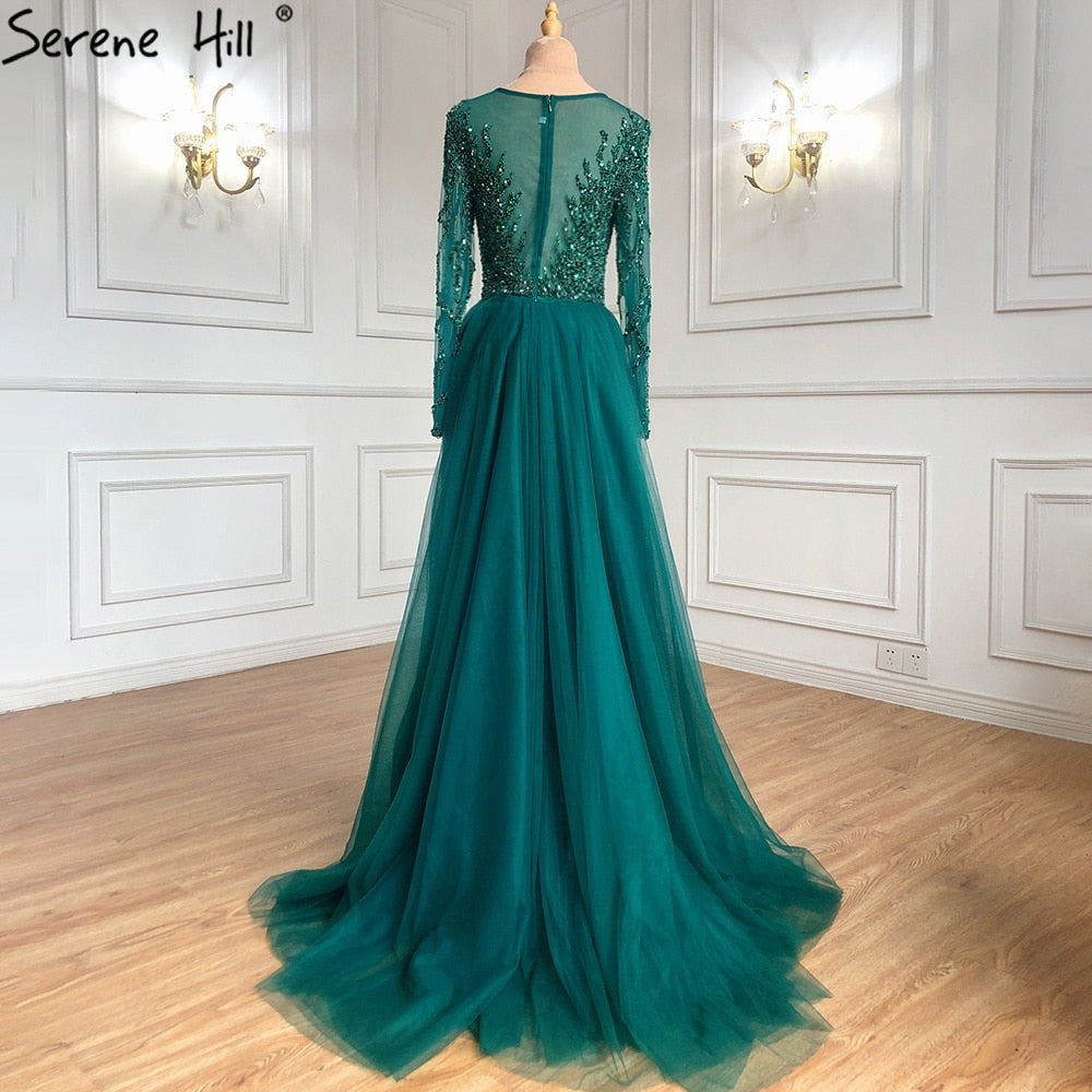 Elegant Muslim Green Mermaid Evening Dress with Train & Beading - Luxury Women's Party Gown for Special Occasions 2025 | Perfect for Weddings, Galas & Formal Events - LA71107