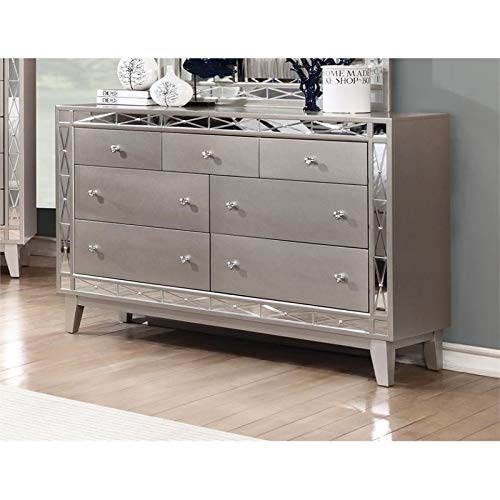 Silver Coaster Leighton 3-Piece Mirrored Vanity Set with Stool and Dresser - Perfect for Bedroom Makeup & Dressing Table Organization